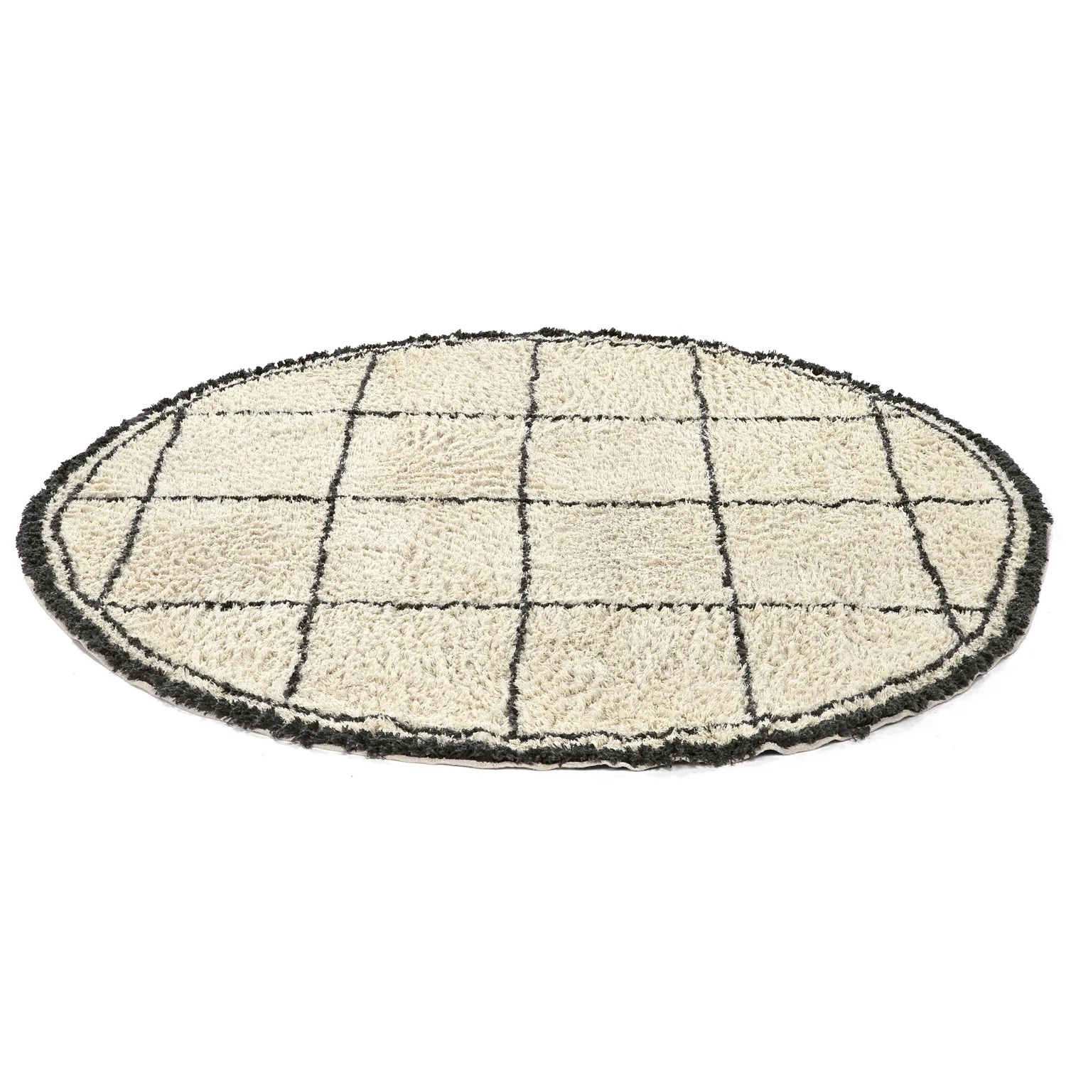 Rundt teppe - Lana Natural Cotton Shaggy (krem/mørk grå)