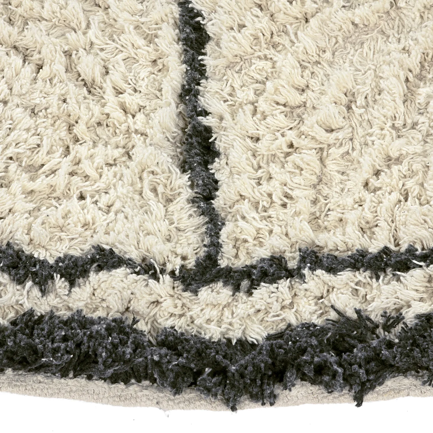 Rundt teppe - Lana Natural Cotton Shaggy (krem/mørk grå)