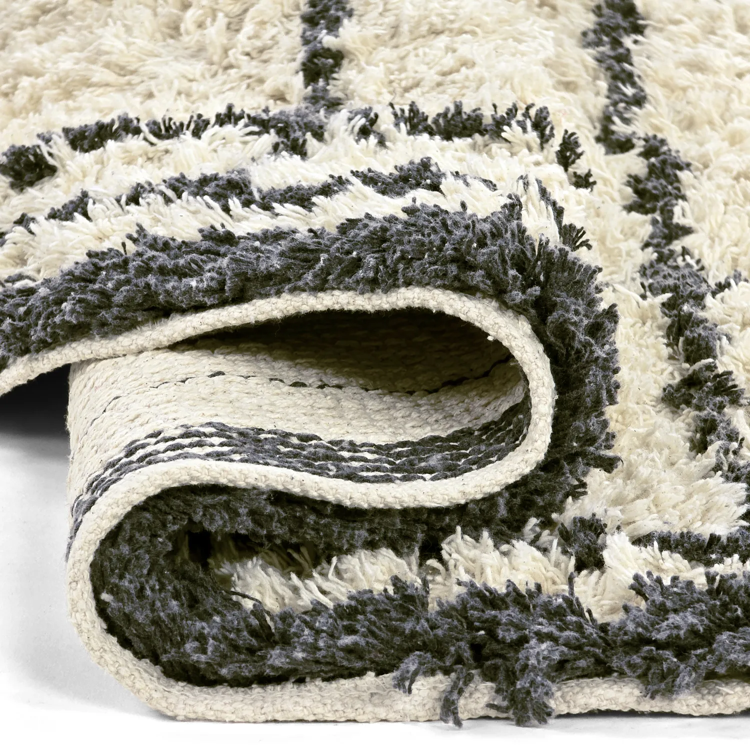 Rundt teppe - Lana Natural Cotton Shaggy (krem/mørk grå)