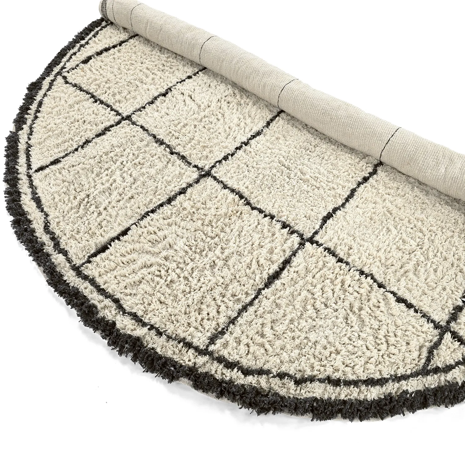 Rundt teppe - Lana Natural Cotton Shaggy (krem/mørk grå)
