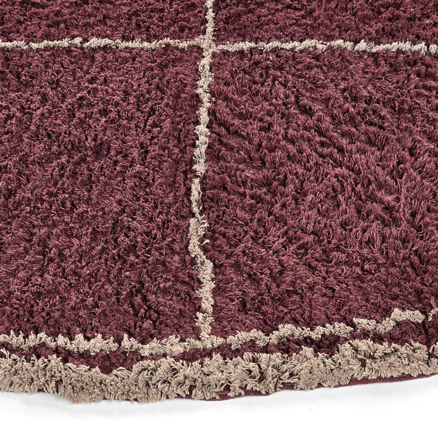 Rundt teppe - Lana Natural Cotton Shaggy (taupe/rød)