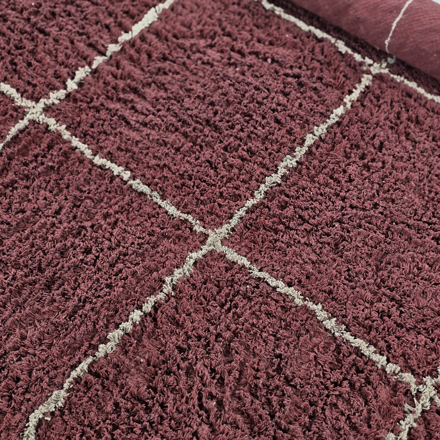 Rundt teppe - Lana Natural Cotton Shaggy (taupe/rød)