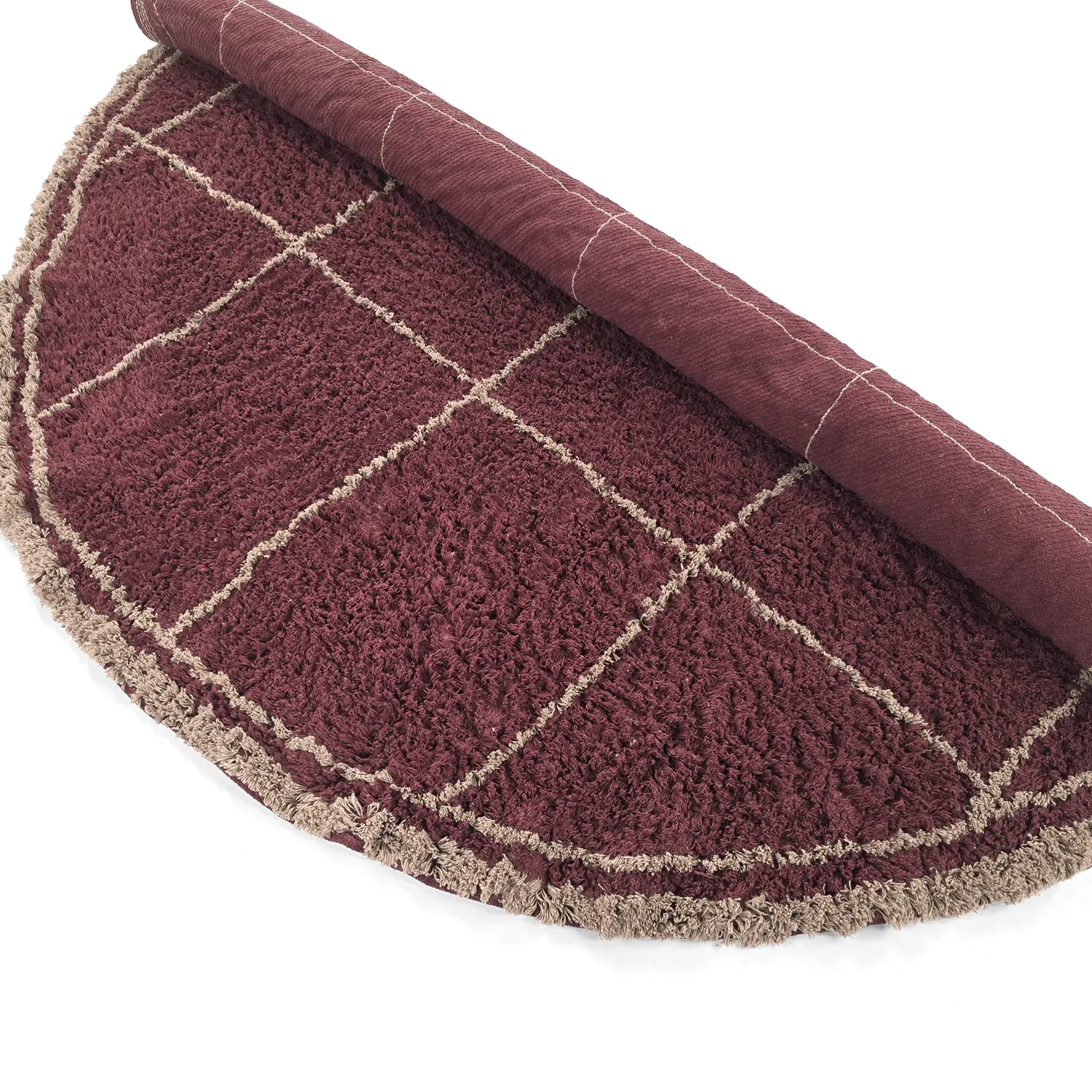Rundt teppe - Lana Natural Cotton Shaggy (taupe/rød)