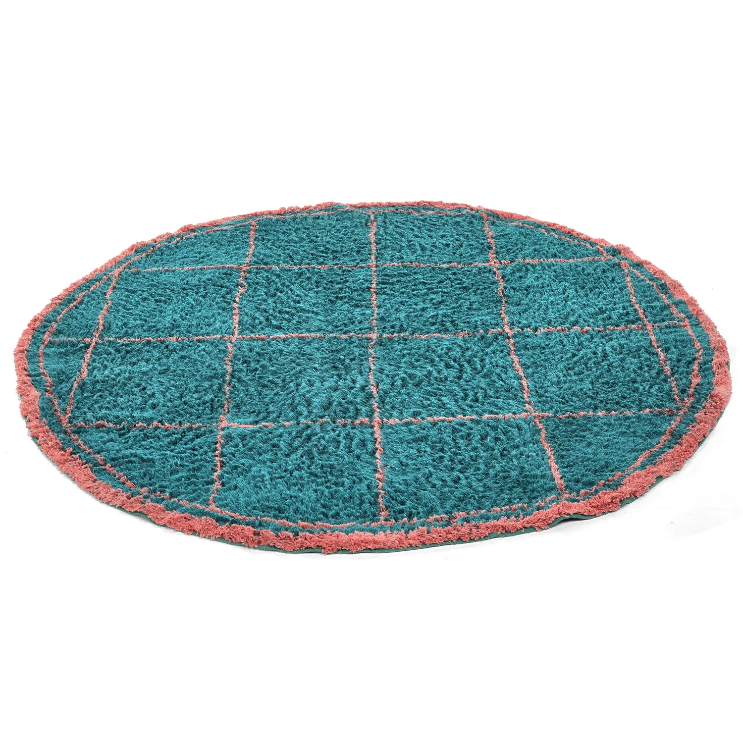 Rundt teppe - Lana Natural Cotton Shaggy (turkis/rosa)