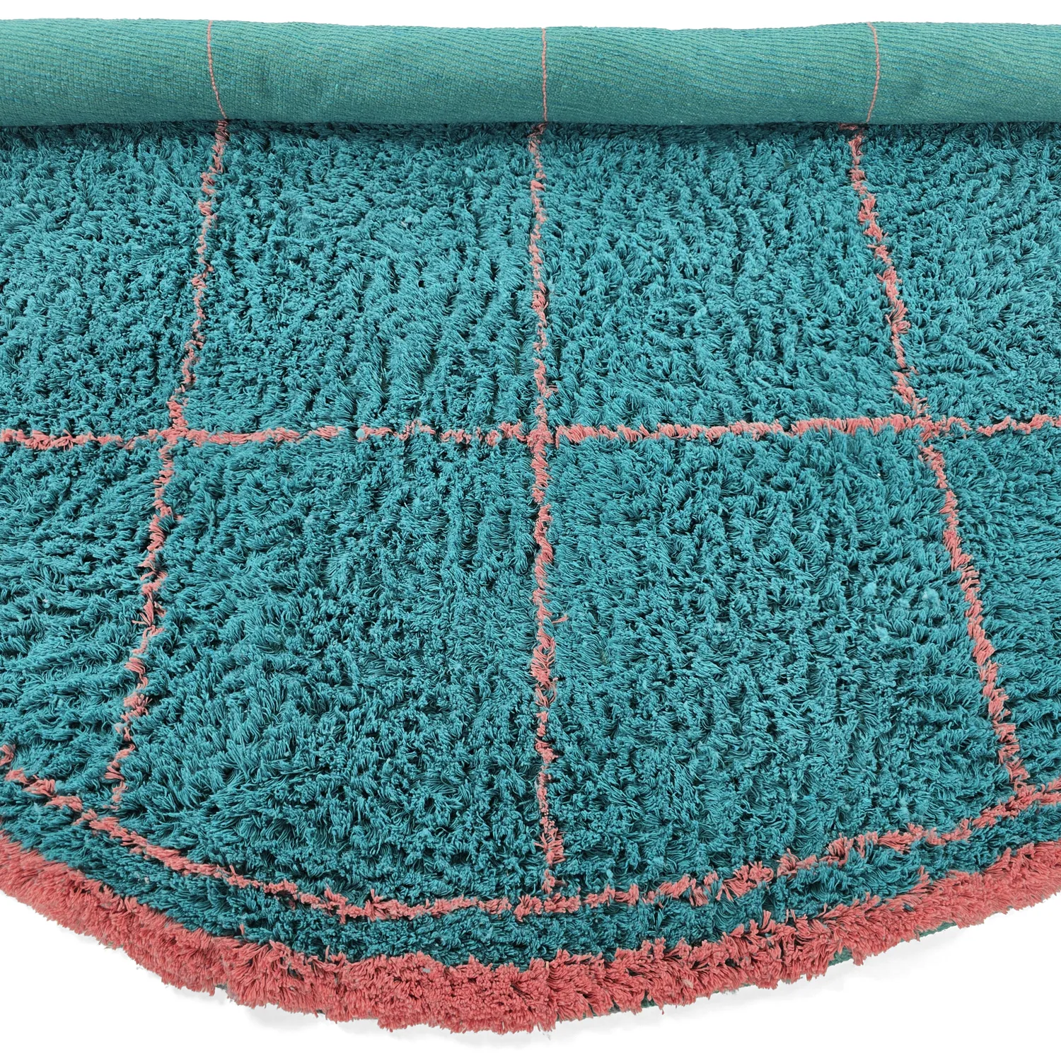 Rundt teppe - Lana Natural Cotton Shaggy (turkis/rosa)