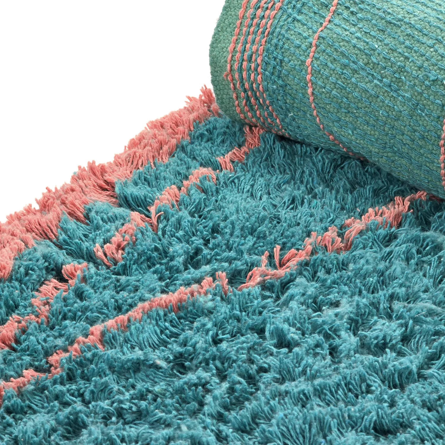Rundt teppe - Lana Natural Cotton Shaggy (turkis/rosa)