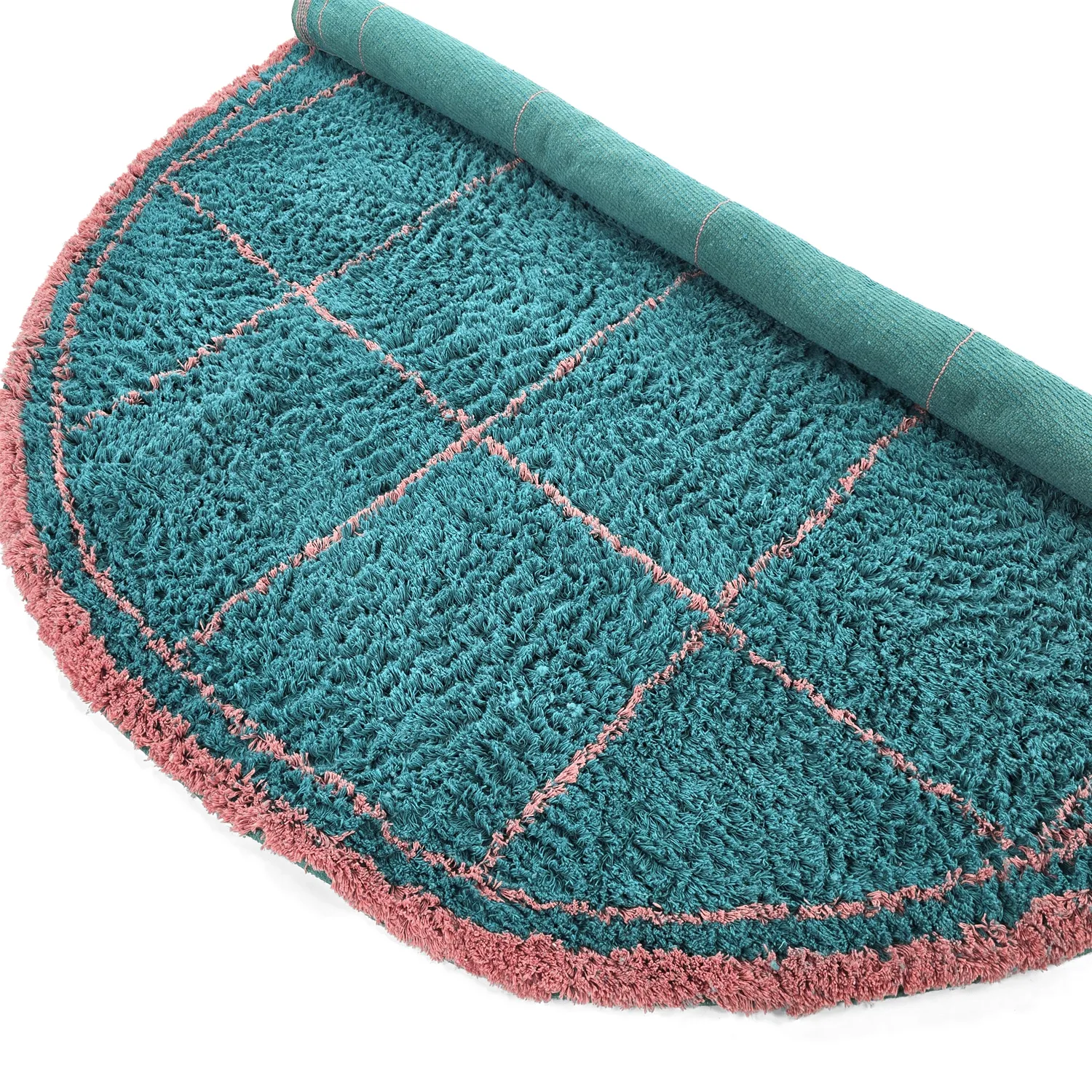 Rundt teppe - Lana Natural Cotton Shaggy (turkis/rosa)