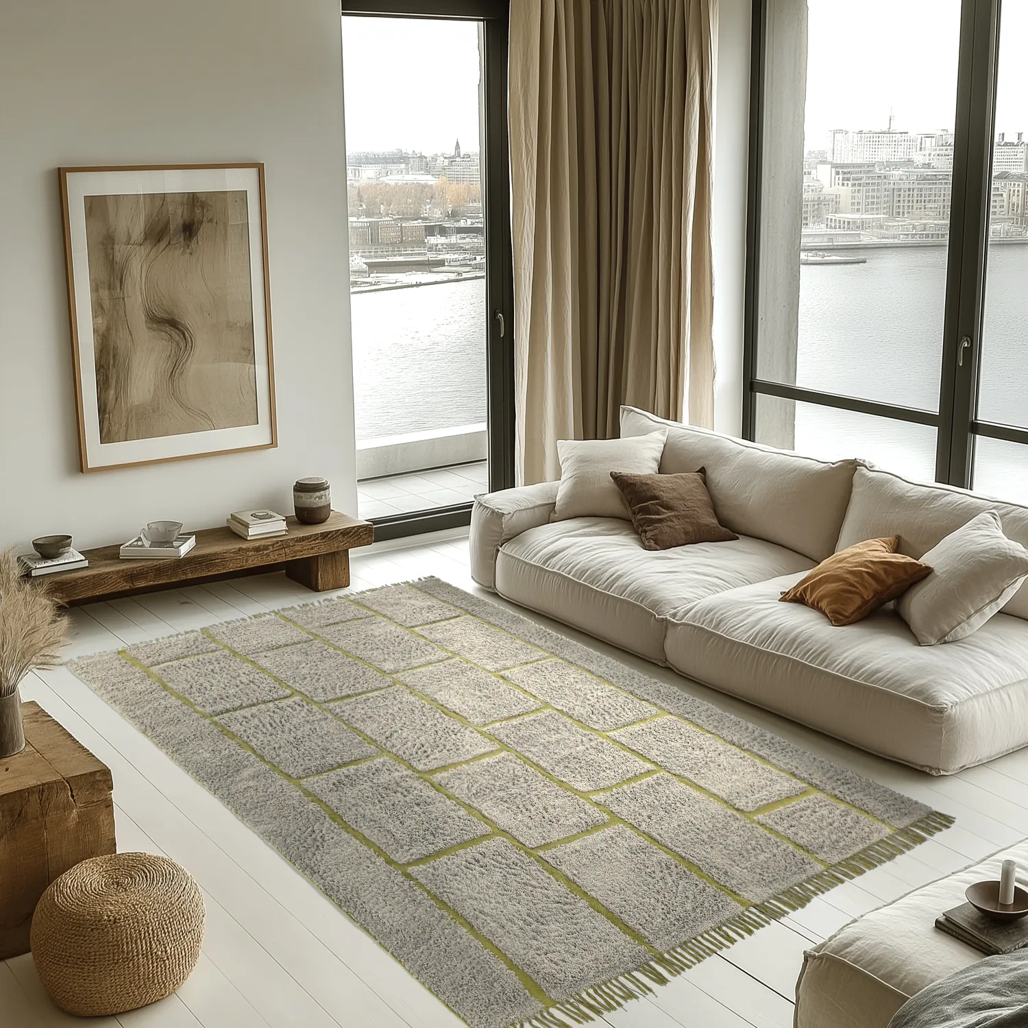 Ryetepper - Lindley Natural Cotton Shaggy (greige/grønn)