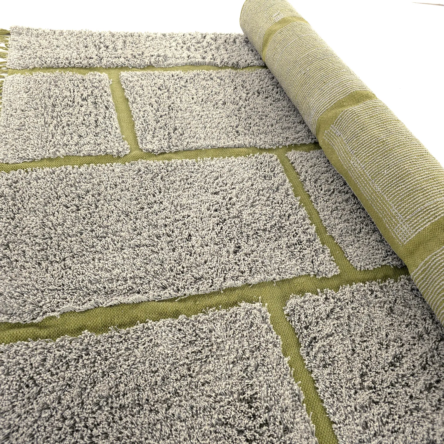 Ryetepper - Lindley Natural Cotton Shaggy (greige/grønn)