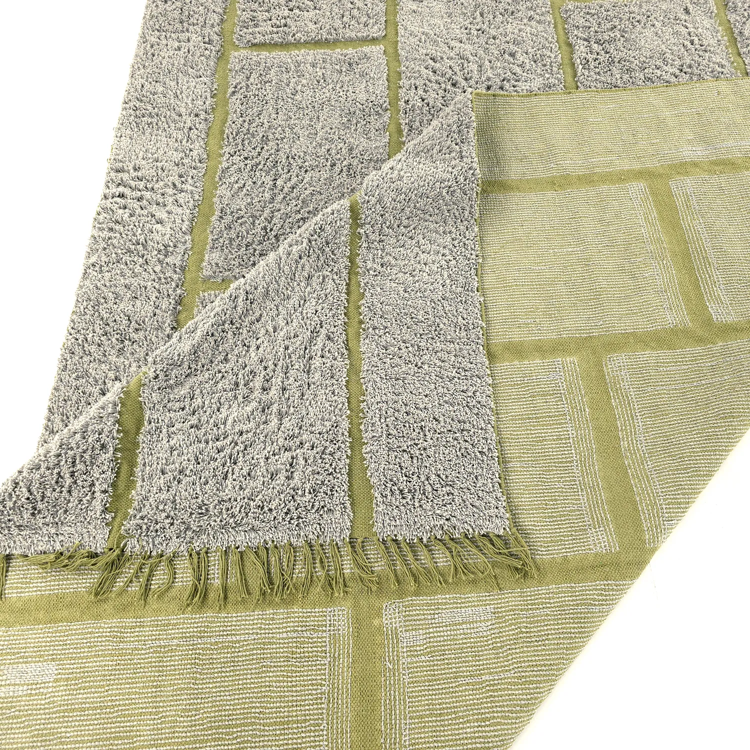 Ryetepper - Lindley Natural Cotton Shaggy (greige/grønn)