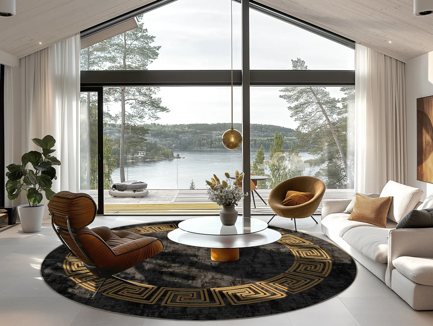 Rundt teppe - Myra (svart/gull)