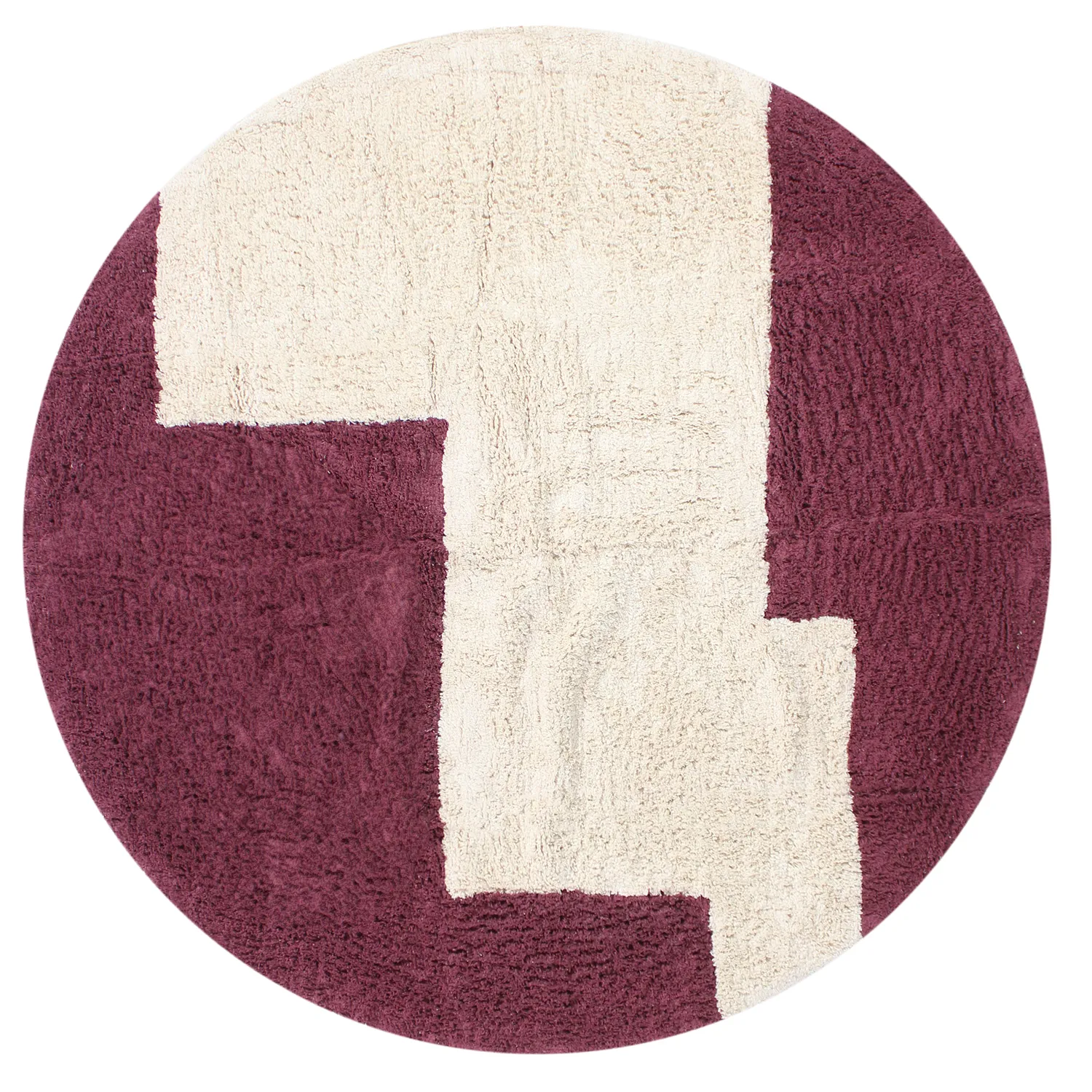 Runde tepper - Ricco Natural Cotton Shaggy (offwhite/burgunder)