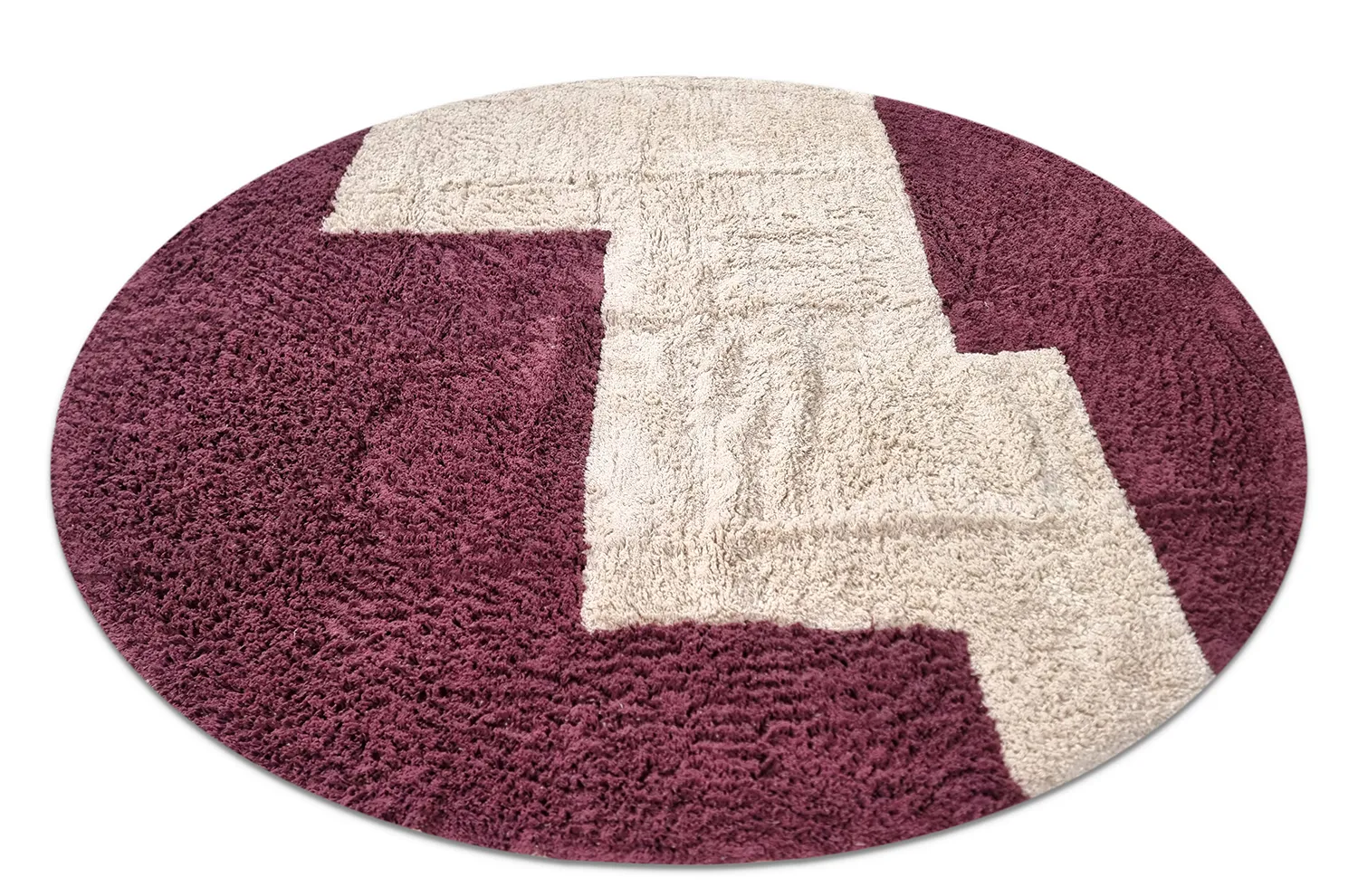 Runde tepper - Ricco Natural Cotton Shaggy (offwhite/burgunder)