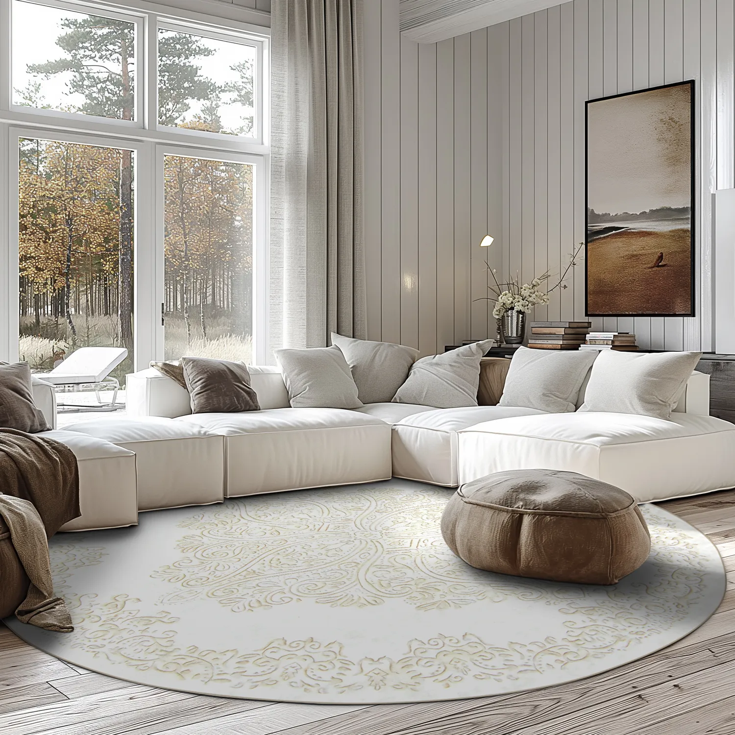 Rundt teppe - Valenza (hvit/beige)