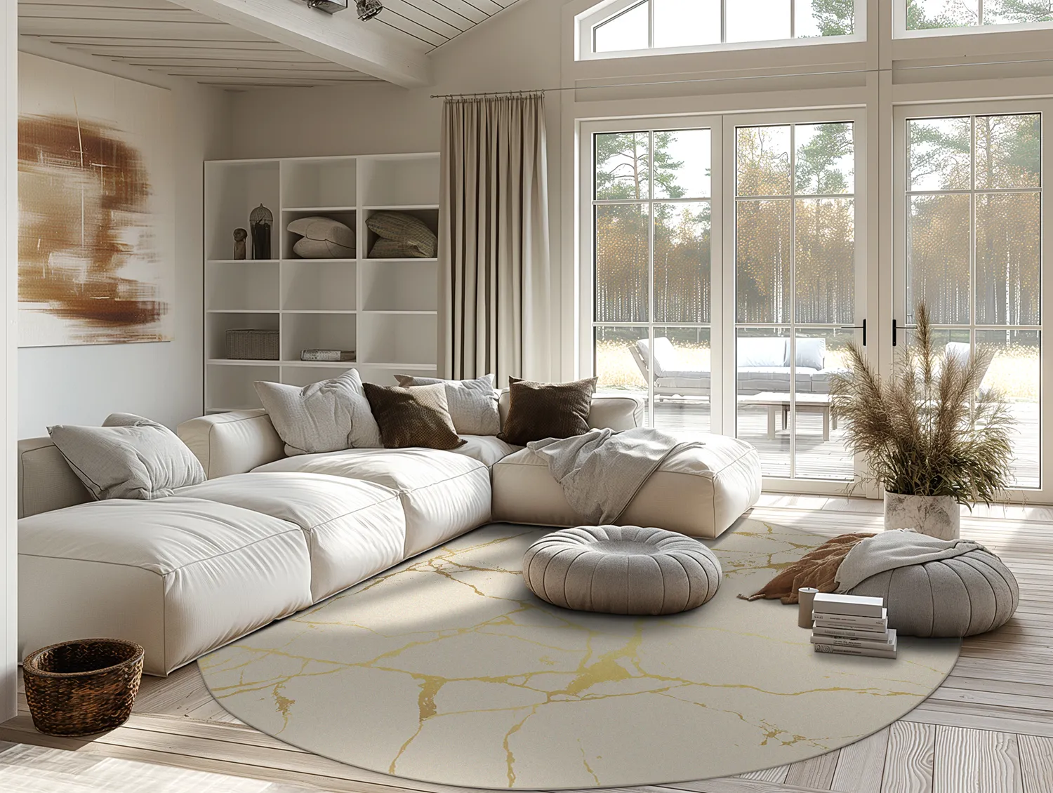 Rundt teppe - Vieste (beige/gull)