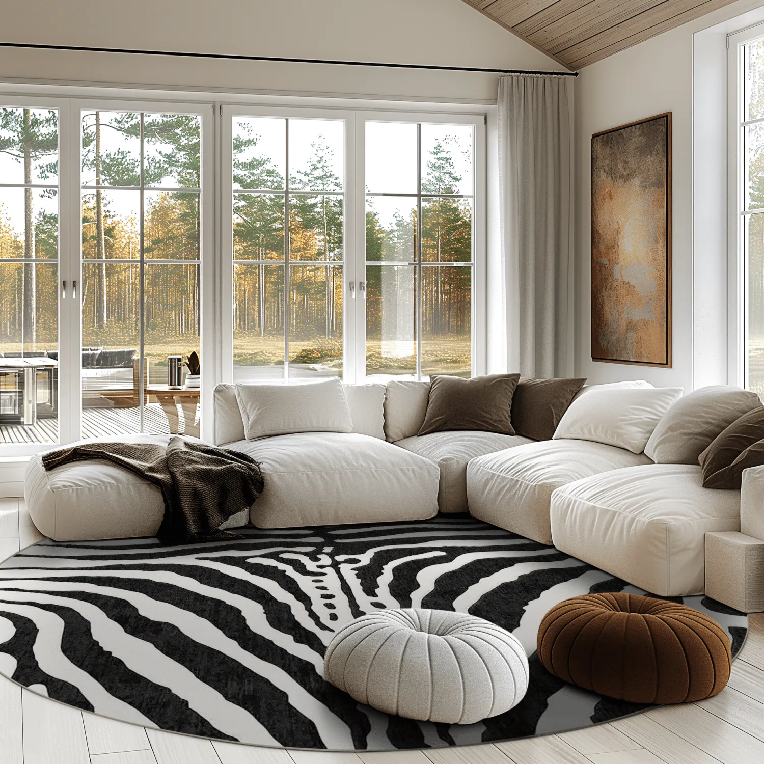 Rundt teppe - Zebra (svart/hvit)