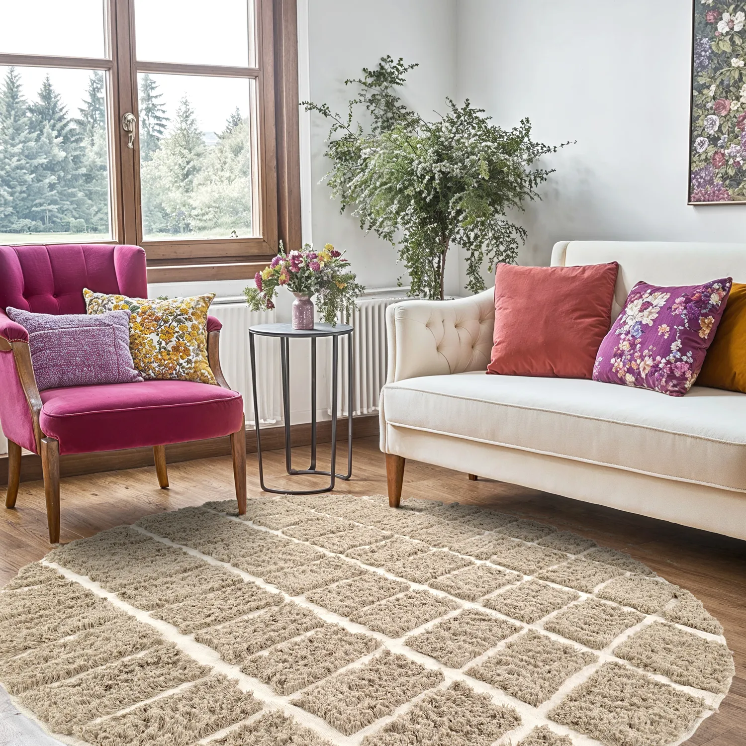 Rundt teppe - Zola Natural Cotton Shaggy (beige)