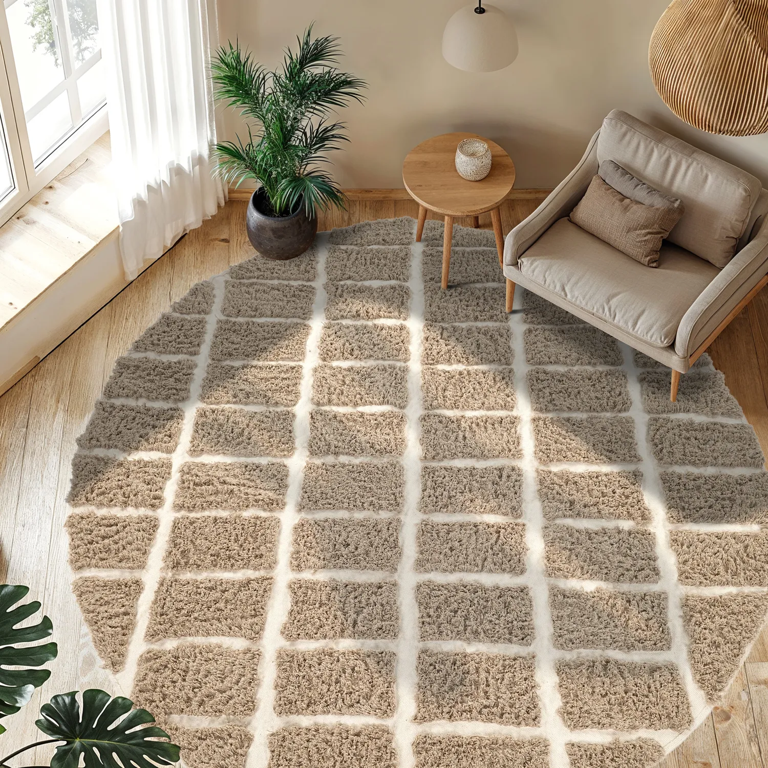 Rundt teppe - Zola Natural Cotton Shaggy (beige)