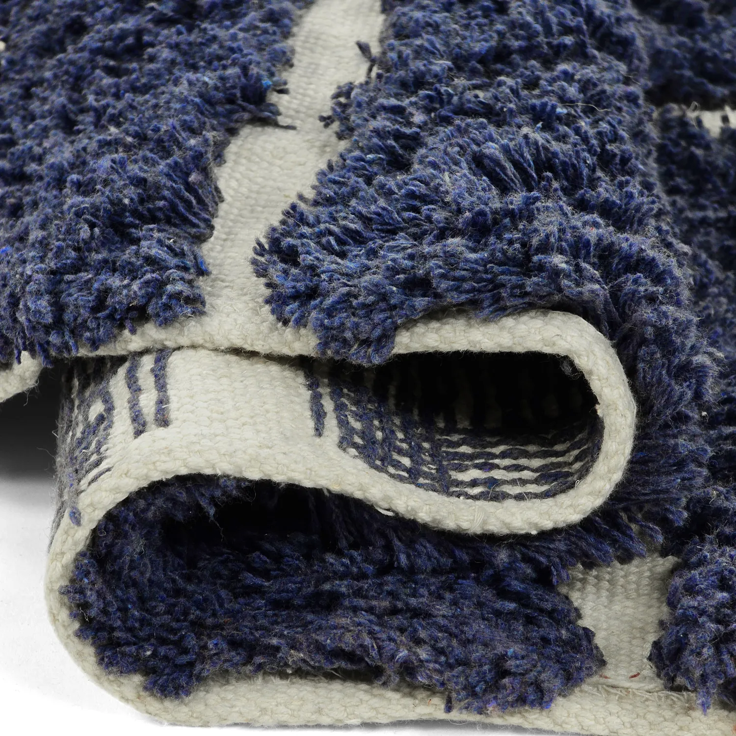 Rundt teppe - Zola Natural Cotton Shaggy (blå)