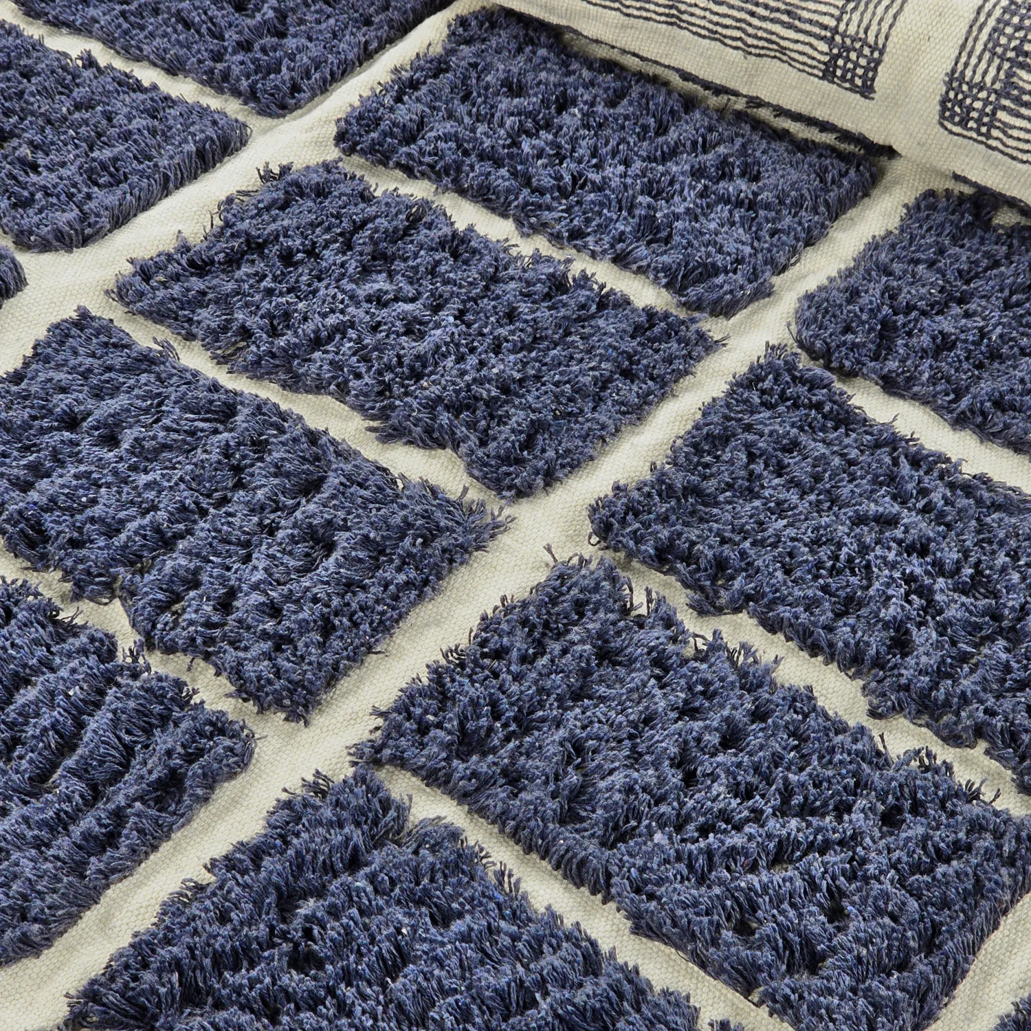 Rundt teppe - Zola Natural Cotton Shaggy (blå)