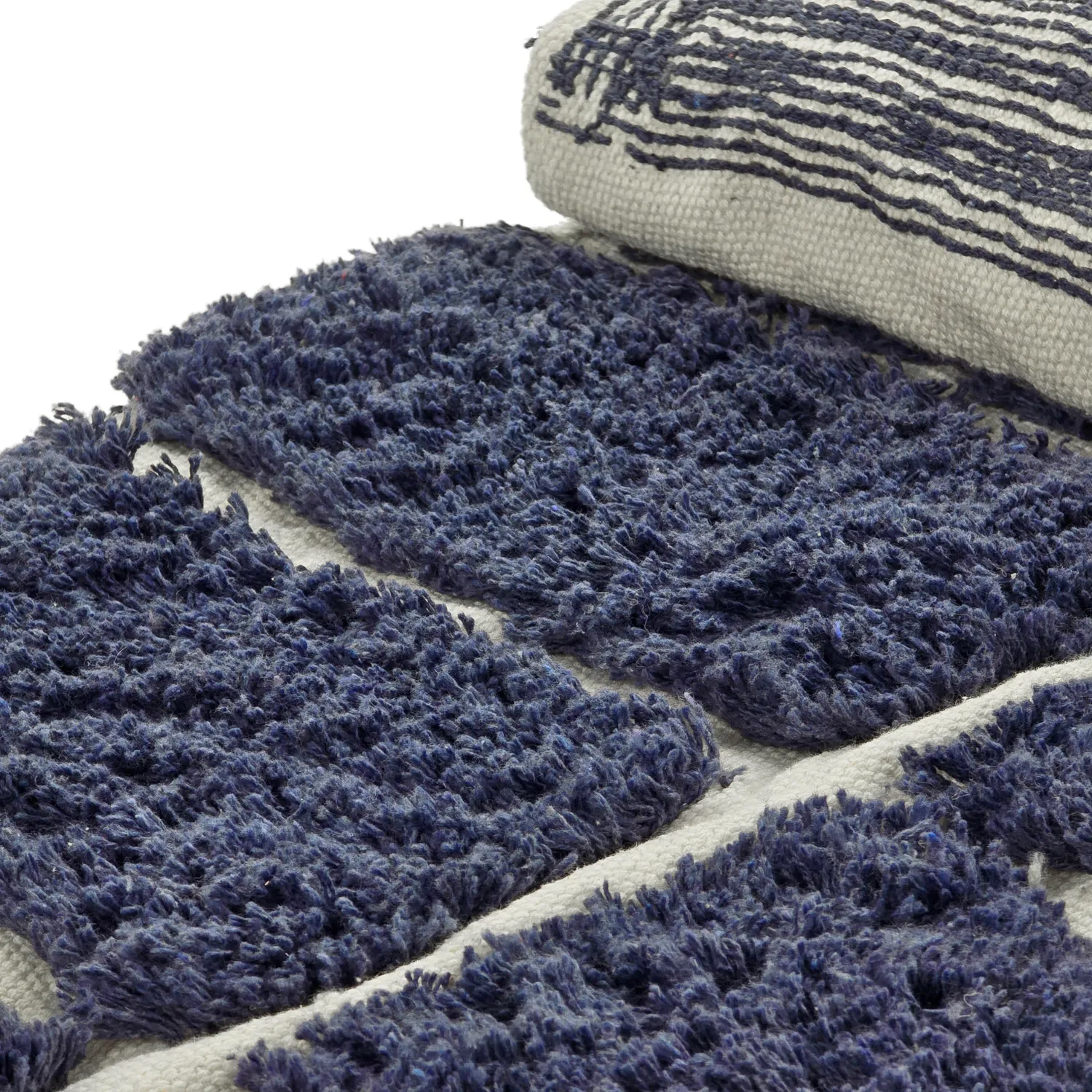 Rundt teppe - Zola Natural Cotton Shaggy (blå)