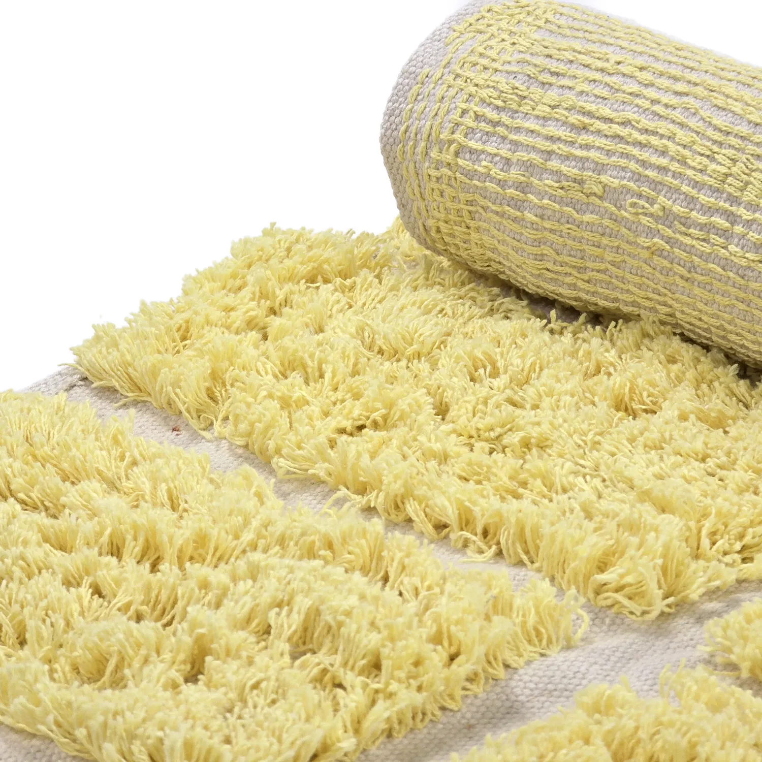 Rundt teppe - Zola Natural Cotton Shaggy (gul)