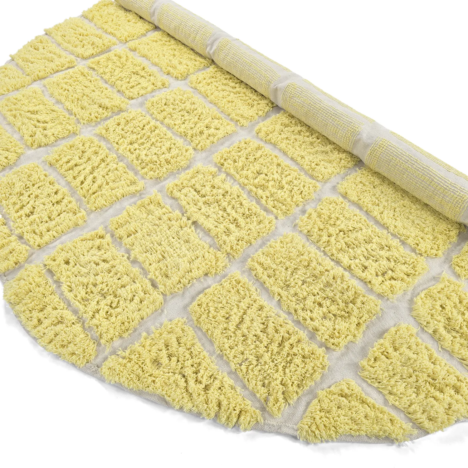 Rundt teppe - Zola Natural Cotton Shaggy (gul)