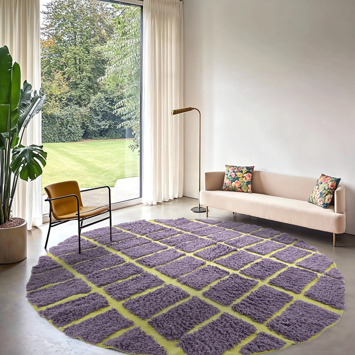 Rundt teppe - Zola Natural Cotton Shaggy (lilla)