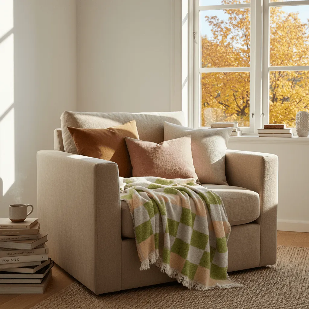 Tepper - Ullmixpledd - Audrey Check (beige/grønn/lilla)