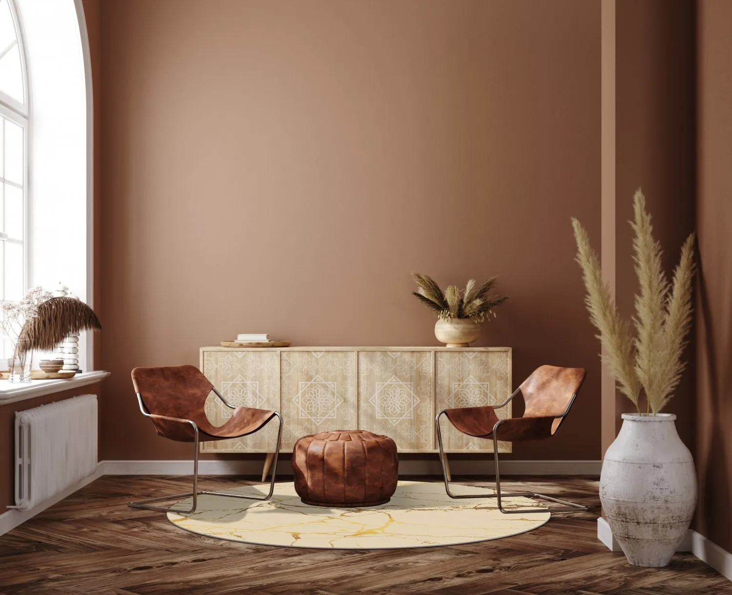 Rundt teppe - Vieste (beige/gull)