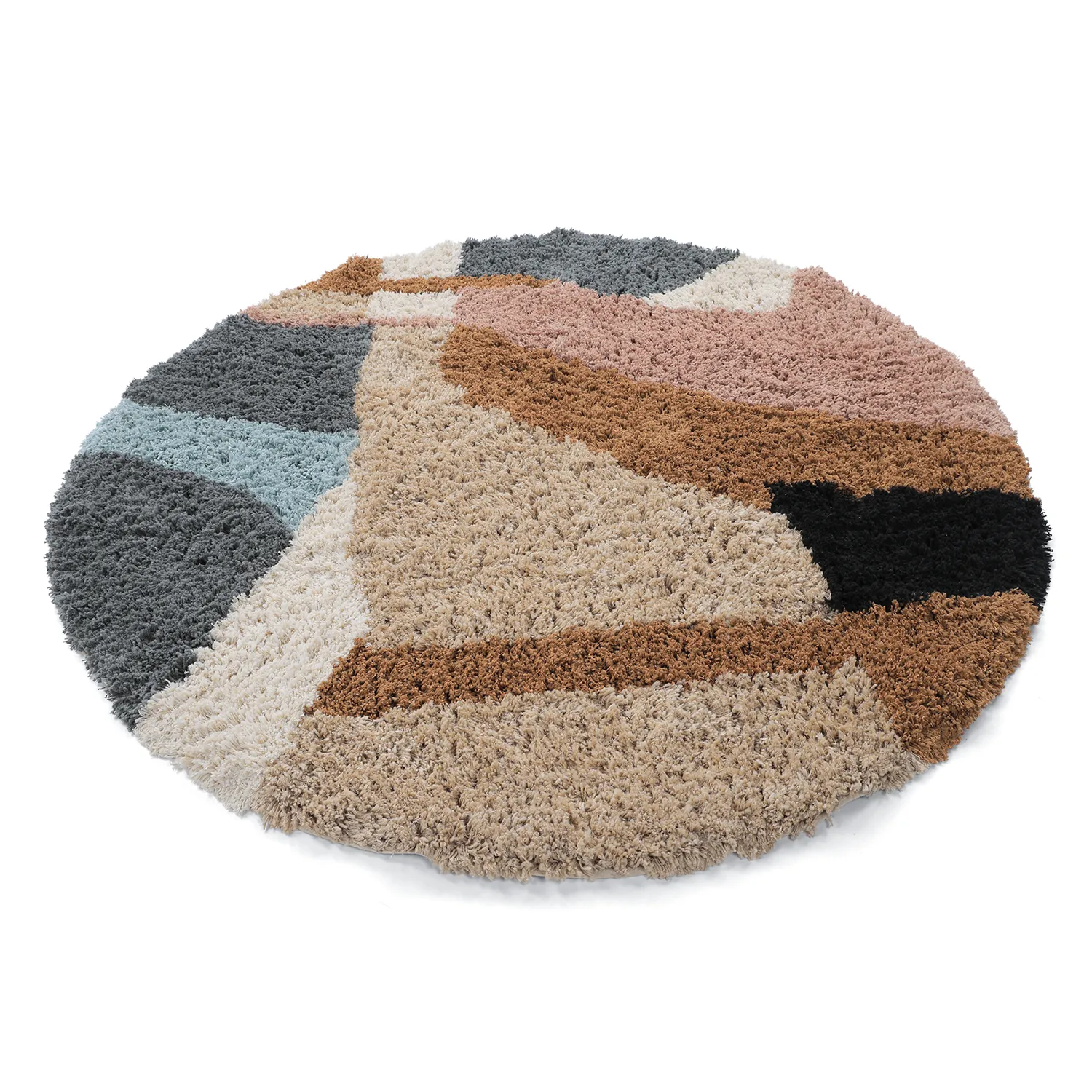 Rundt teppe - Cefalu Natural Cotton Shaggy (multi)