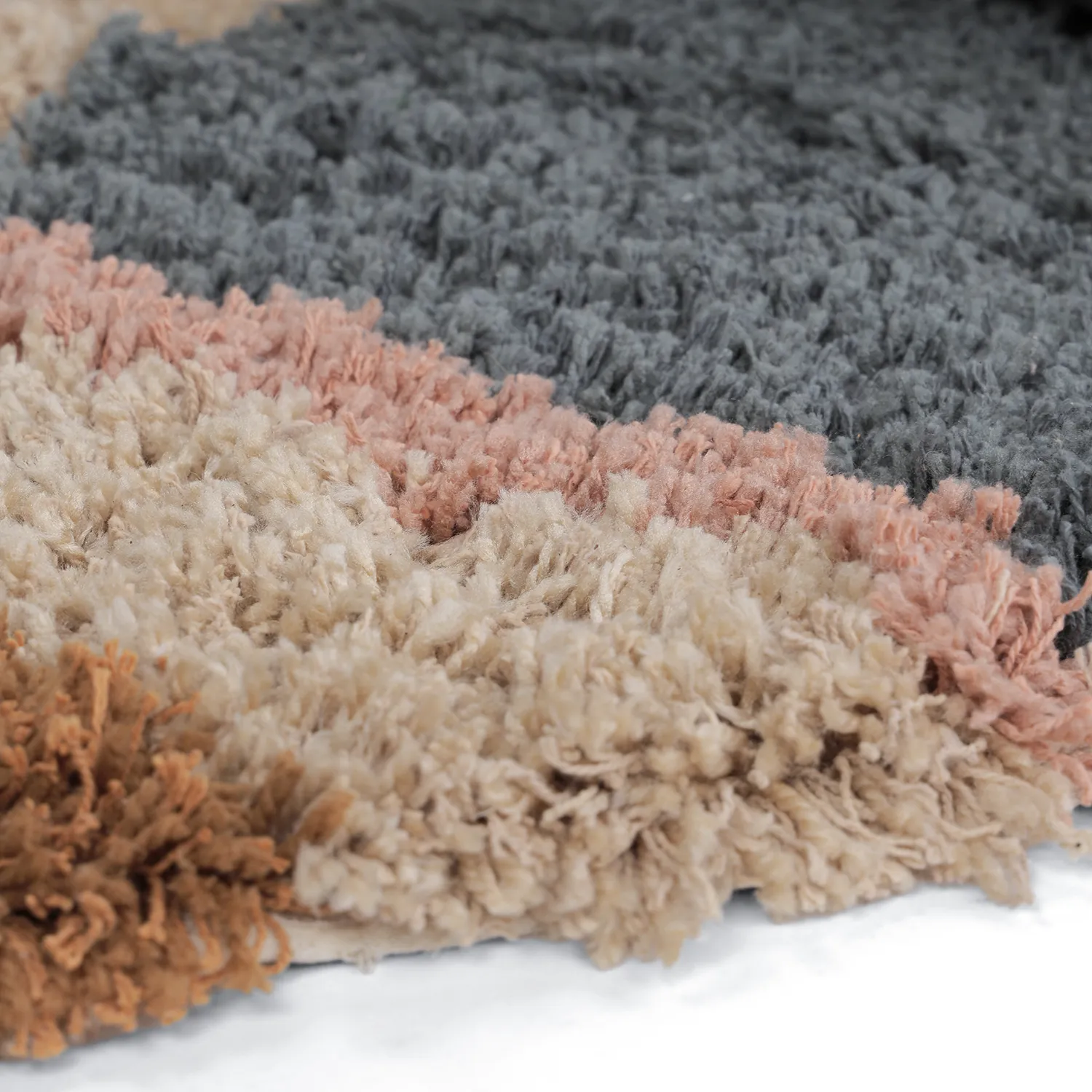 Rundt teppe - Cefalu Natural Cotton Shaggy (multi)