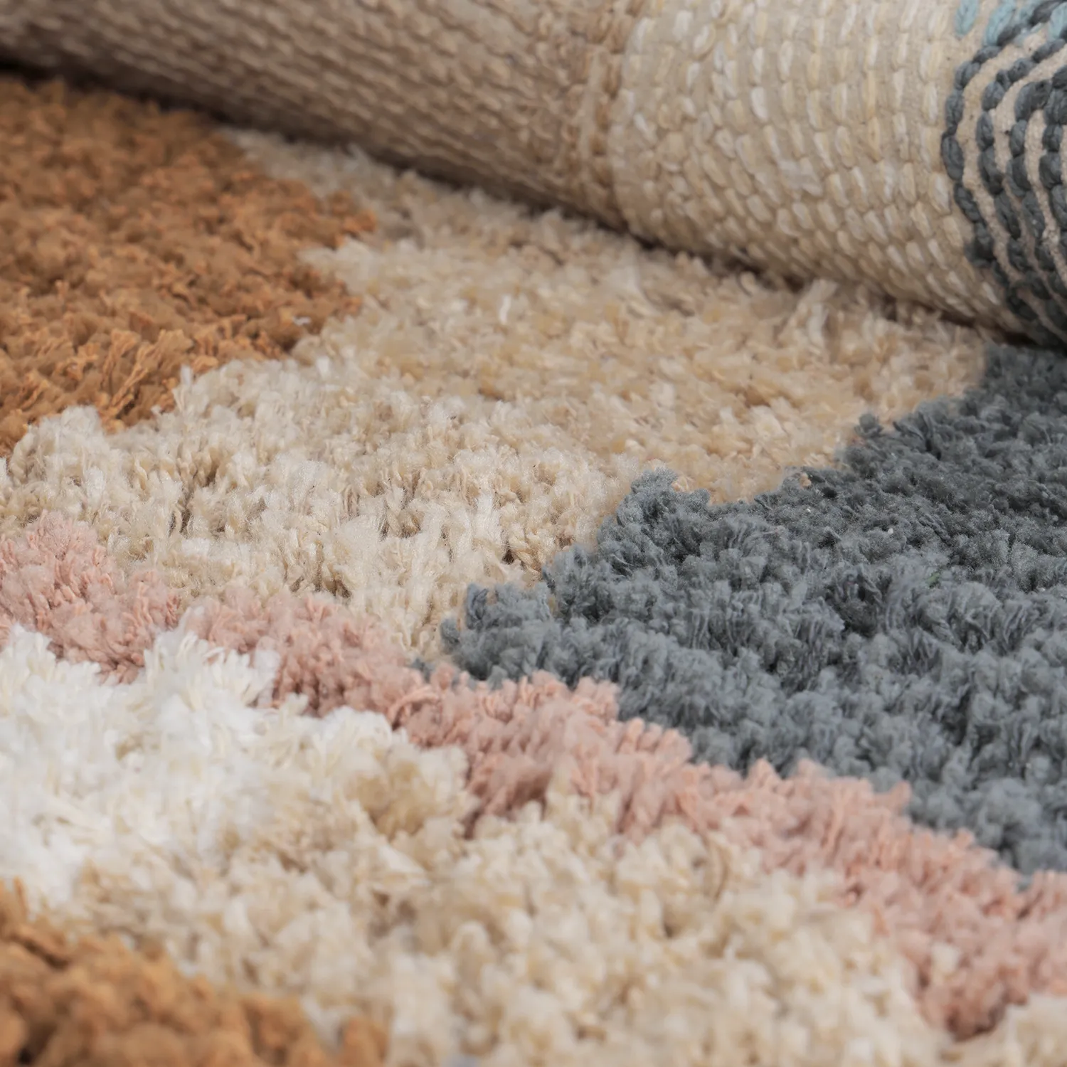 Rundt teppe - Cefalu Natural Cotton Shaggy (multi)