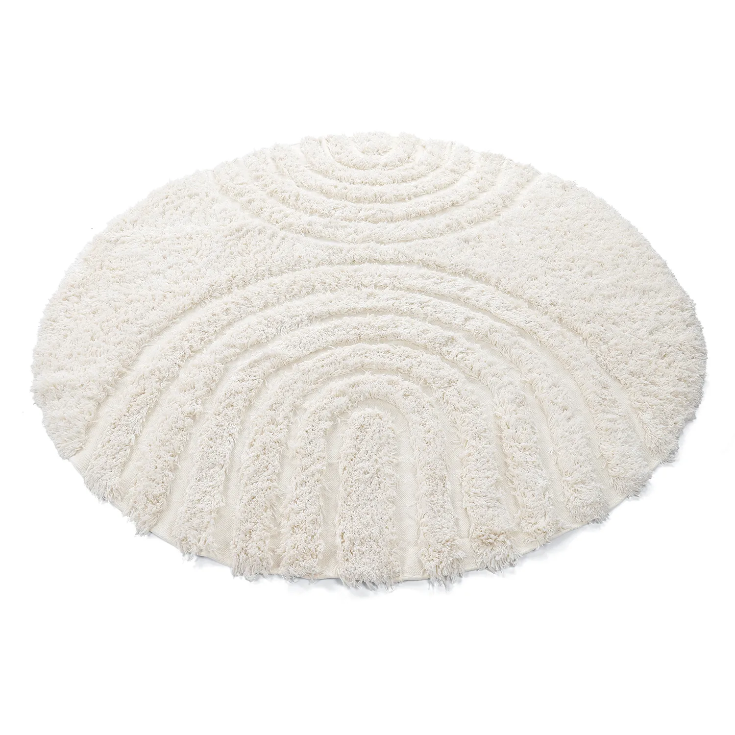 Rundt teppe - Lindos Natural Cotton Shaggy (hvit)