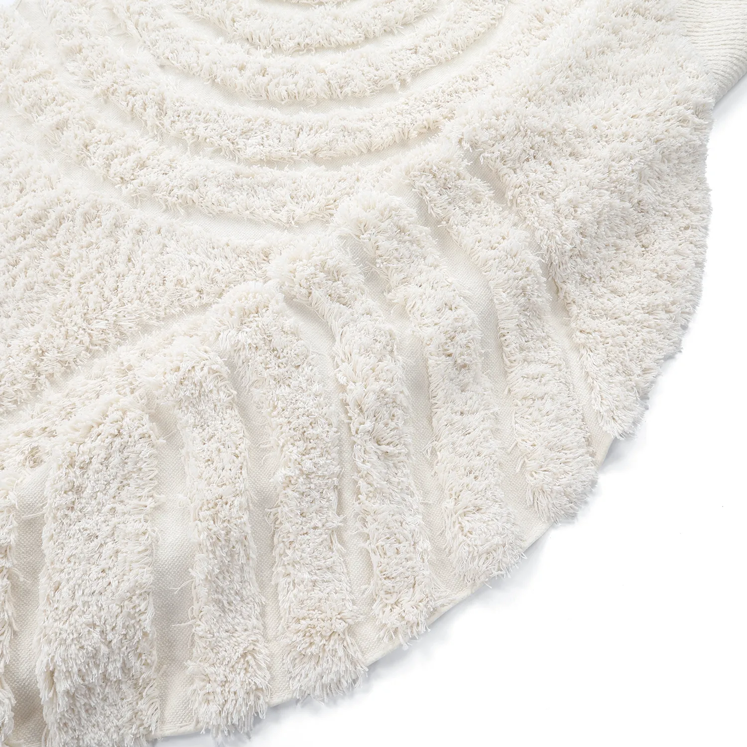 Rundt teppe - Lindos Natural Cotton Shaggy (hvit)