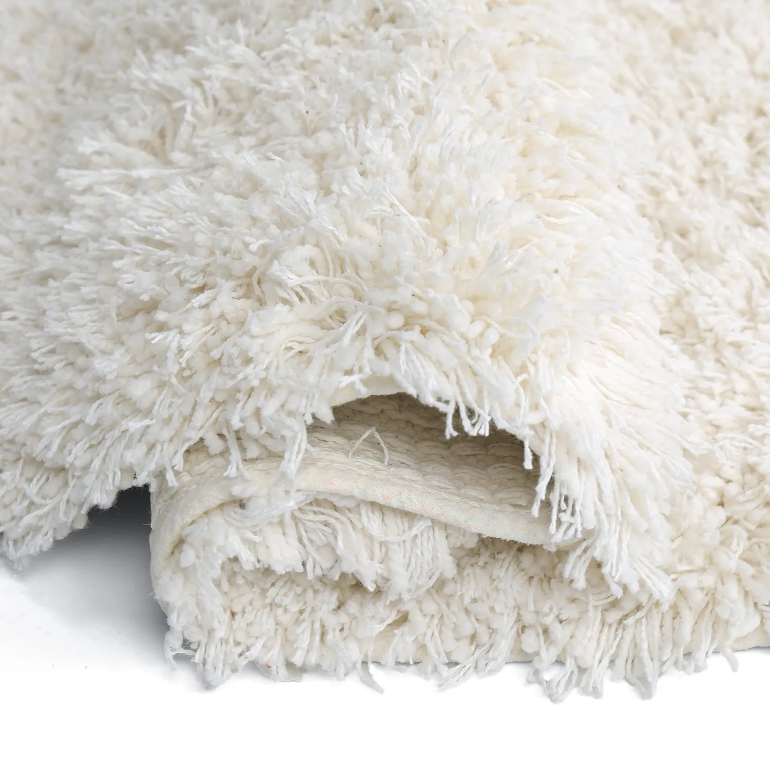 Rundt teppe - Lindos Natural Cotton Shaggy (hvit)