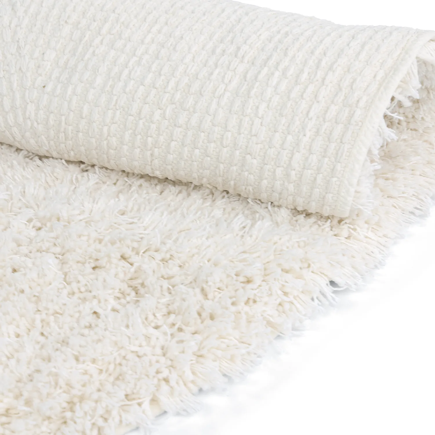 Rundt teppe - Lindos Natural Cotton Shaggy (hvit)