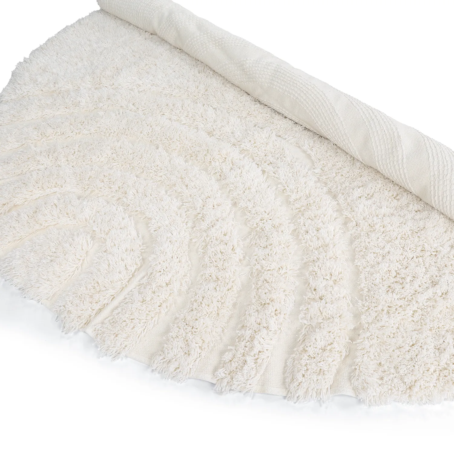 Rundt teppe - Lindos Natural Cotton Shaggy (hvit)