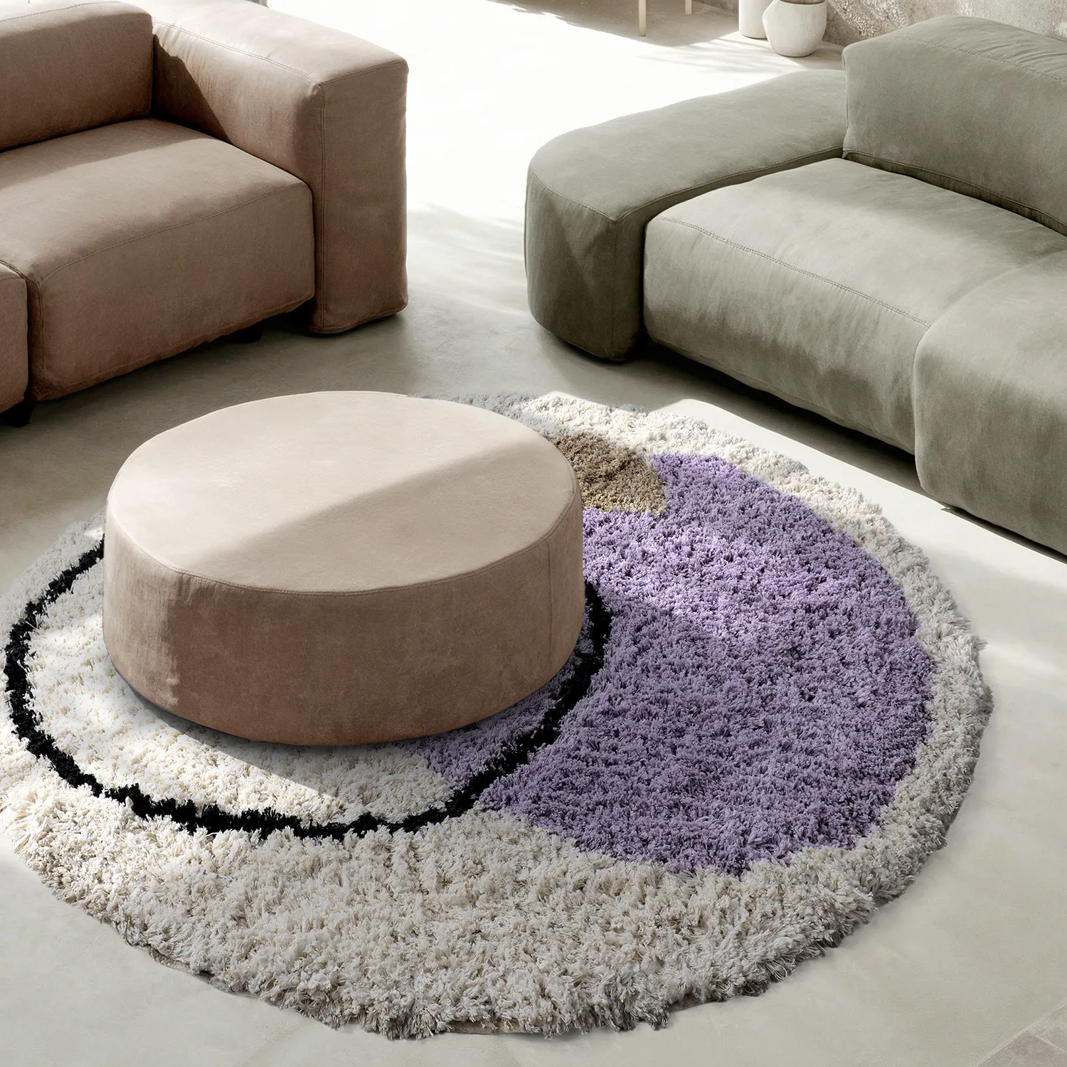 Rundt teppe - Naousa Natural Cotton Shaggy (multi)