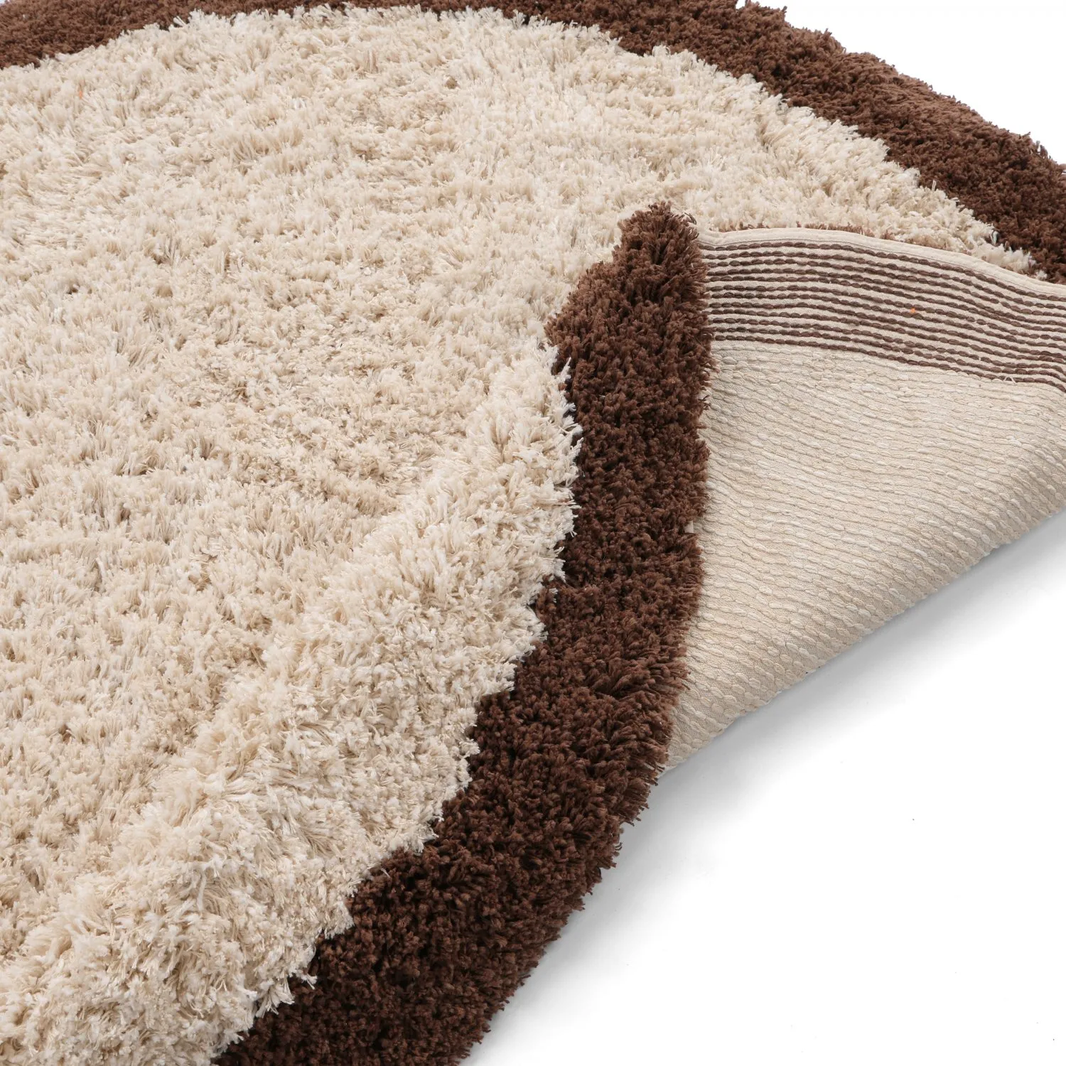 Rundt teppe - Sagres Natural Cotton Shaggy (offwhite/brun)