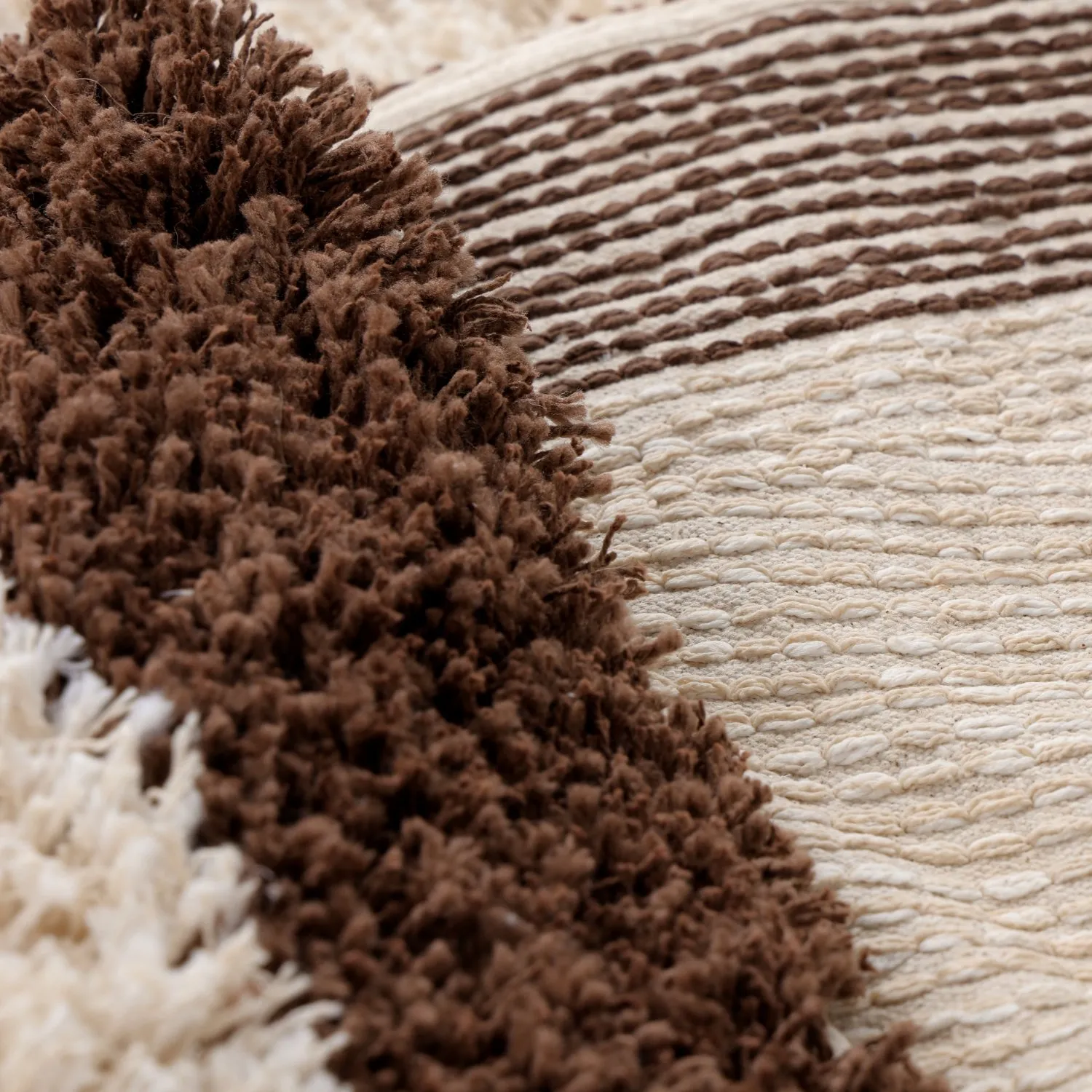 Rundt teppe - Sagres Natural Cotton Shaggy (offwhite/brun)