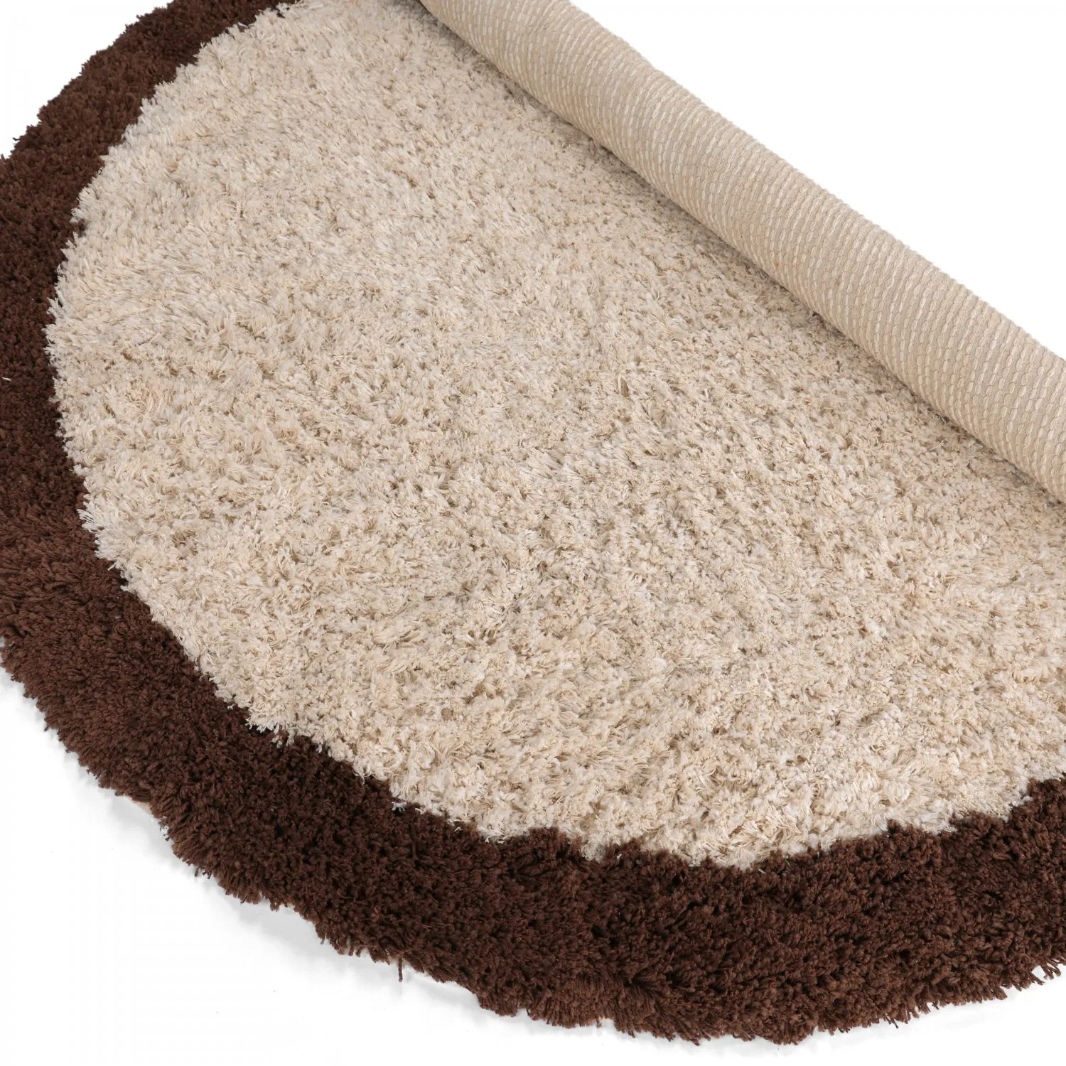 Rundt teppe - Sagres Natural Cotton Shaggy (offwhite/brun)
