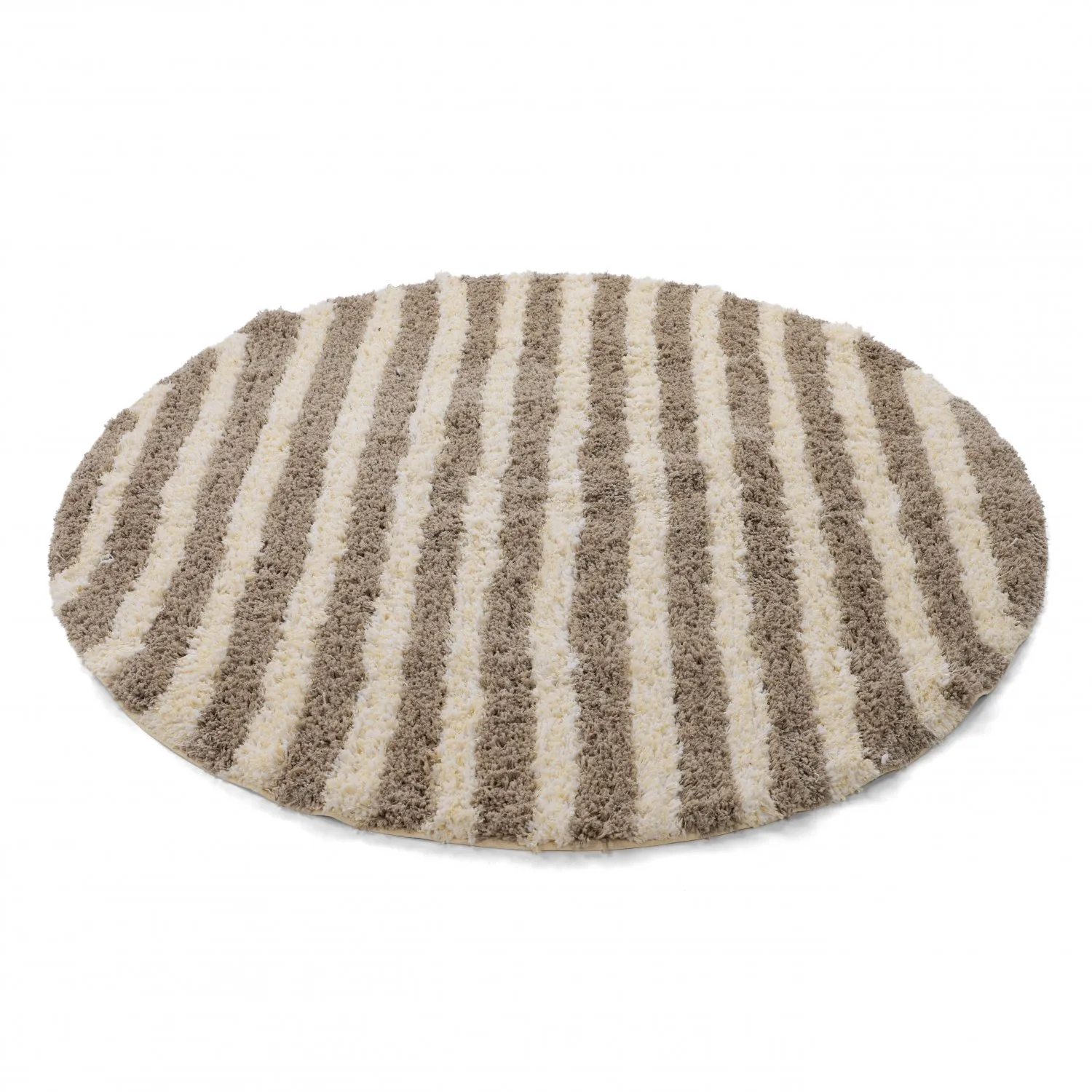 Rundt teppe - Thira Stripe Cotton Shaggy (kermanvärinen/taupe)