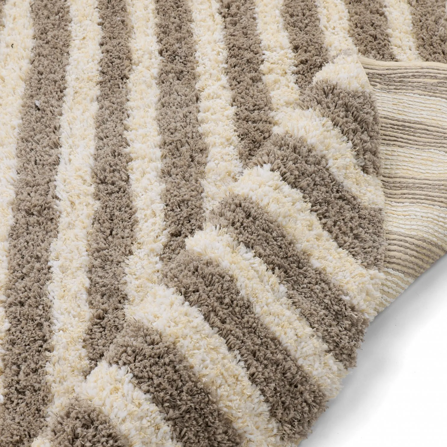 Rundt teppe - Thira Stripe Cotton Shaggy (kermanvärinen/taupe)