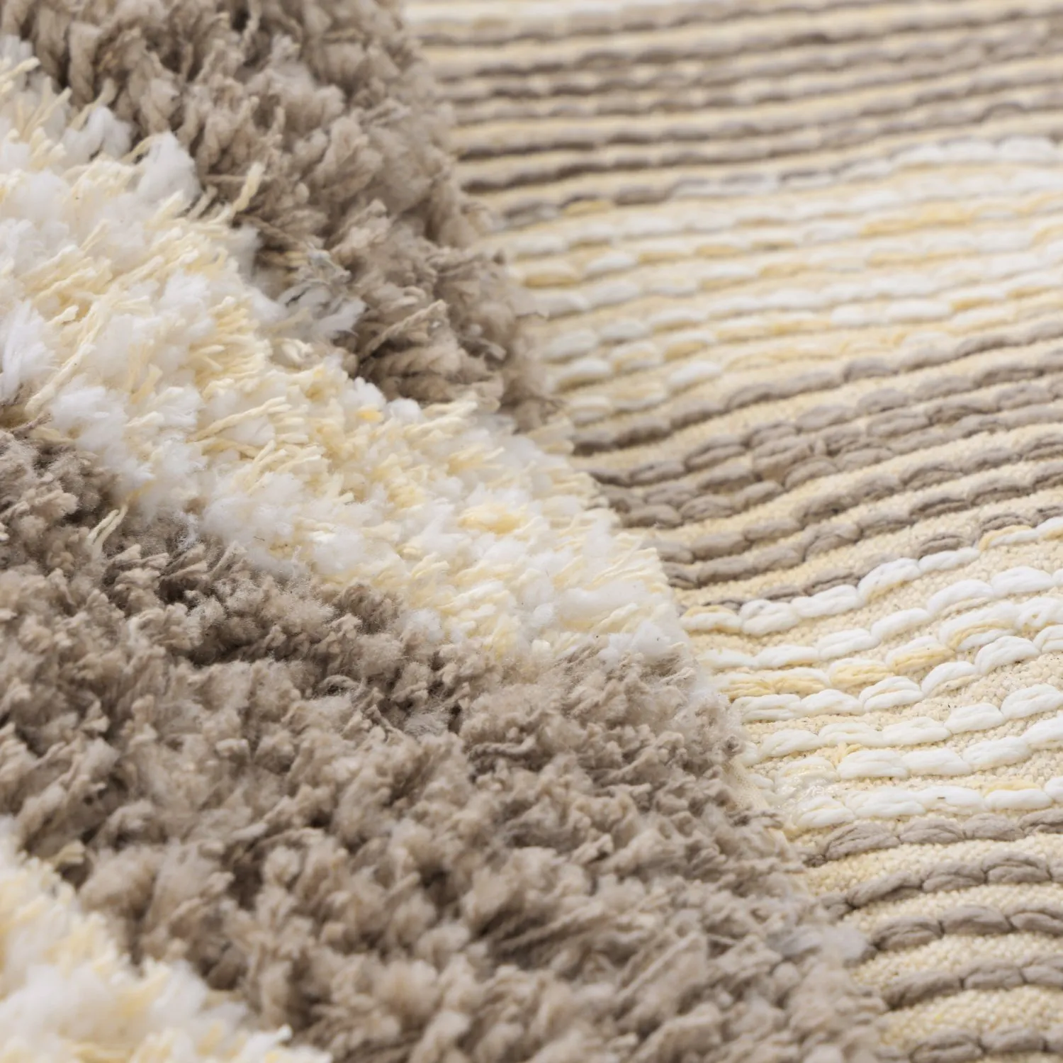 Rundt teppe - Thira Stripe Cotton Shaggy (kermanvärinen/taupe)