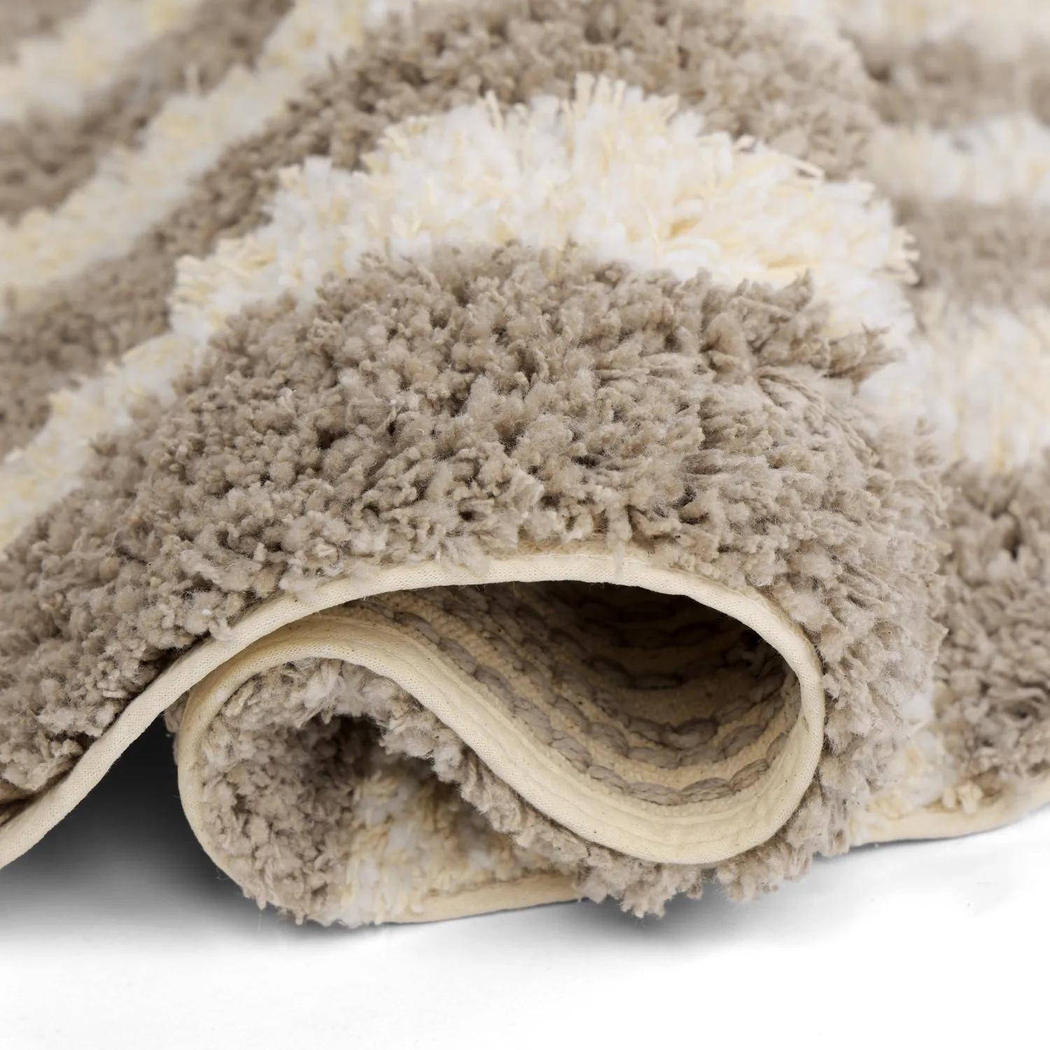Rundt teppe - Thira Stripe Cotton Shaggy (kermanvärinen/taupe)