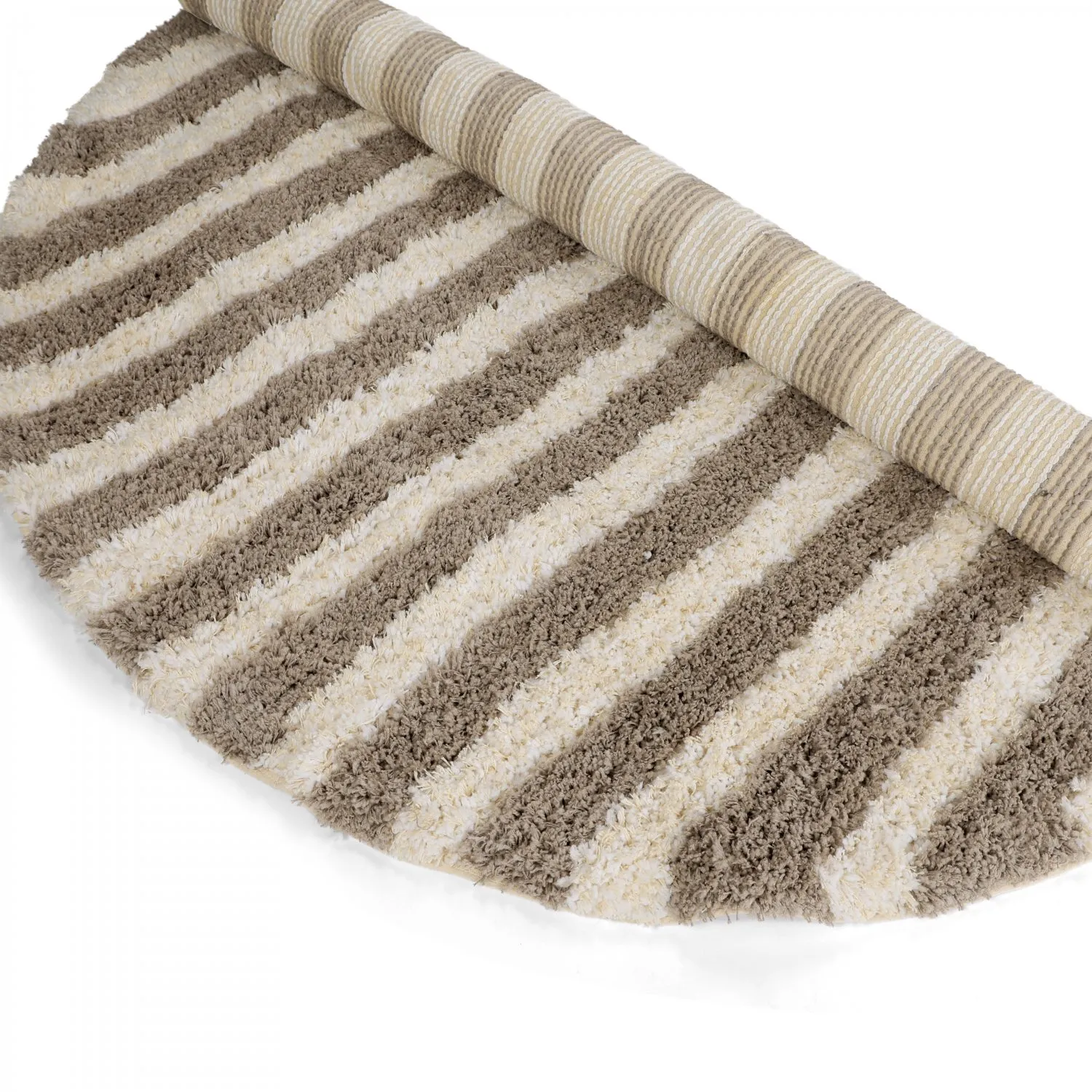 Rundt teppe - Thira Stripe Cotton Shaggy (kermanvärinen/taupe)