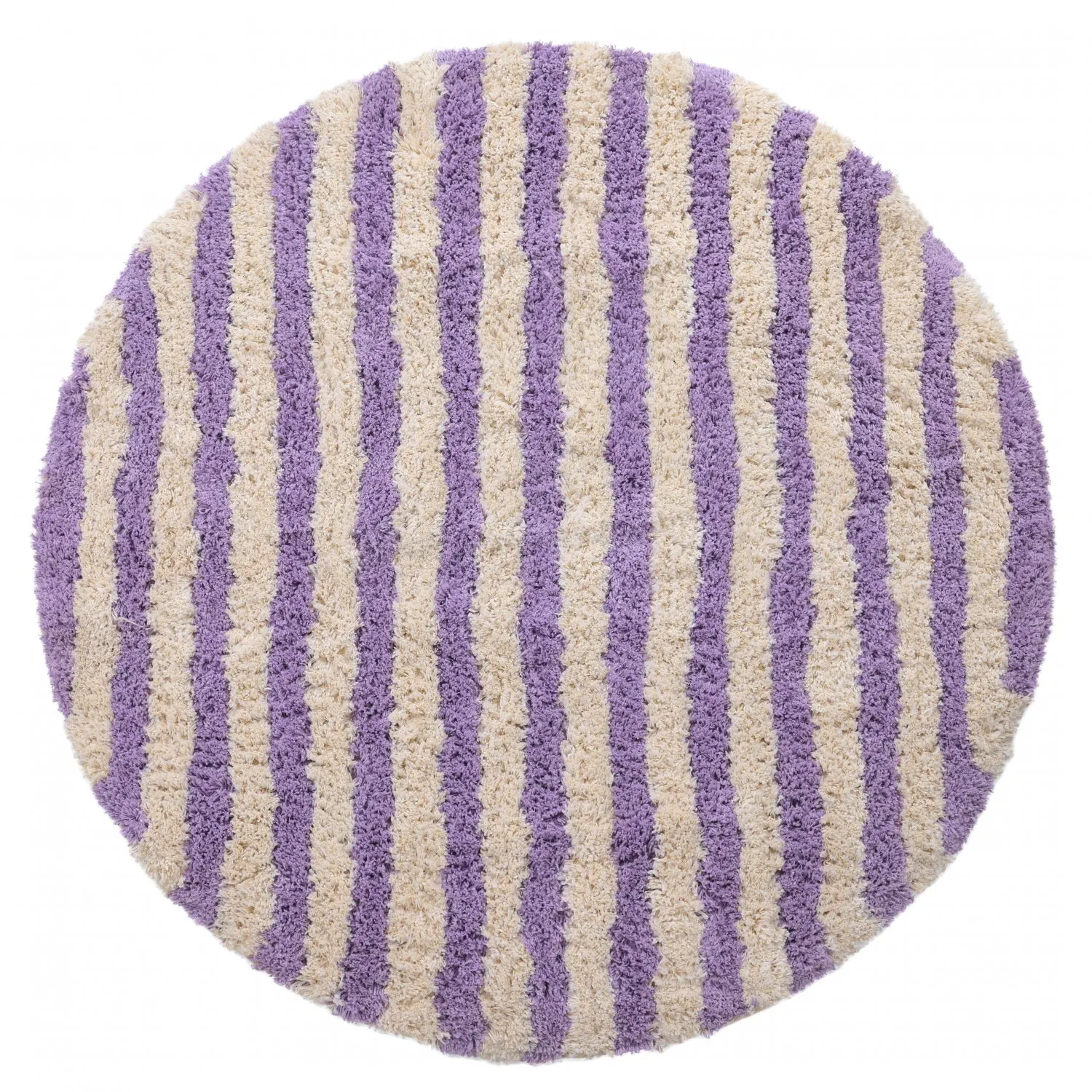 Rundt teppe - Thira Stripe Cotton Shaggy (krem/lys lilla)