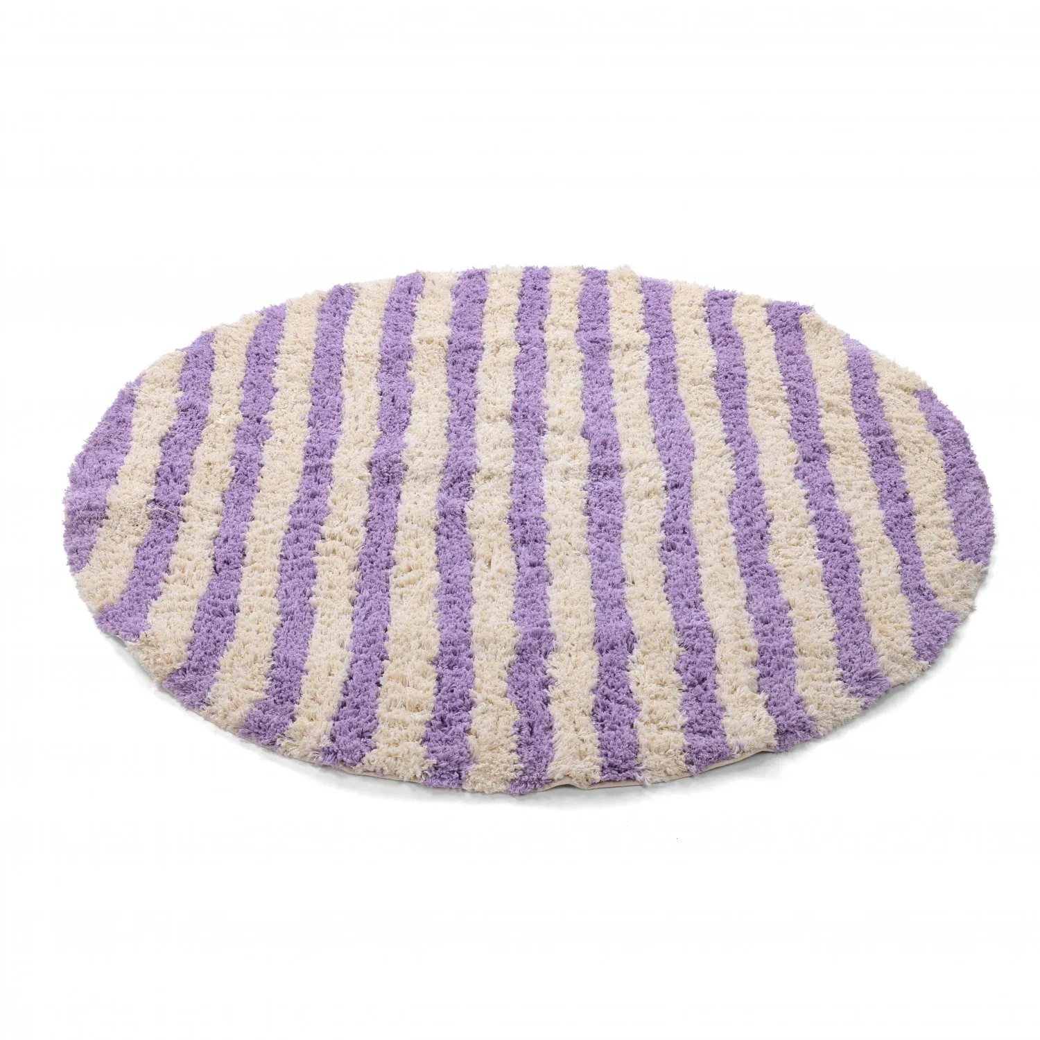 Rundt teppe - Thira Stripe Cotton Shaggy (krem/lys lilla)