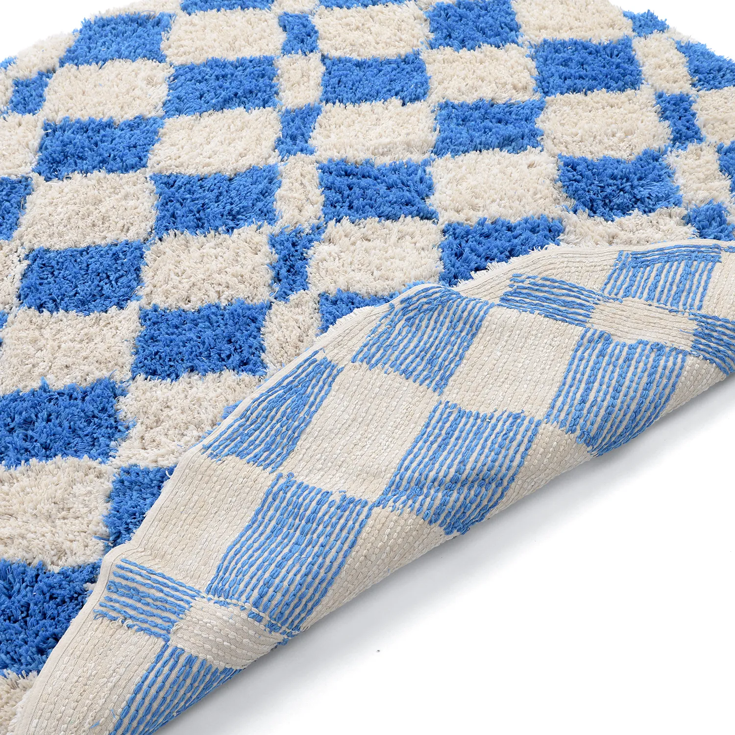 Rundt teppe - Atrani Natural Cotton Shaggy (blå)